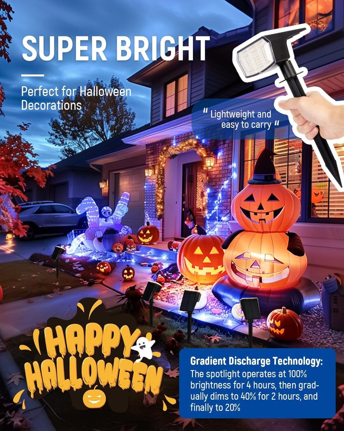 Solar Spot Lights Outdoor, 9 Lighting Modes Solar Lights Outdoor Waterproof IP65, 63 LED Landscape Spotlights for Holiday Decorations