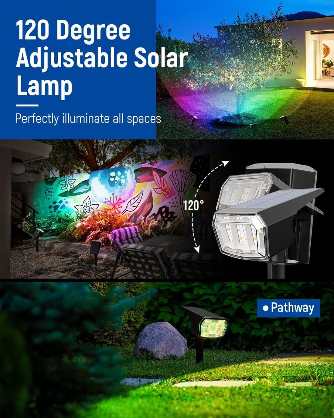 Solar Spot Lights Outdoor, 9 Lighting Modes Solar Lights Outdoor Waterproof IP65, 63 LED Landscape Spotlights for Holiday Decorations