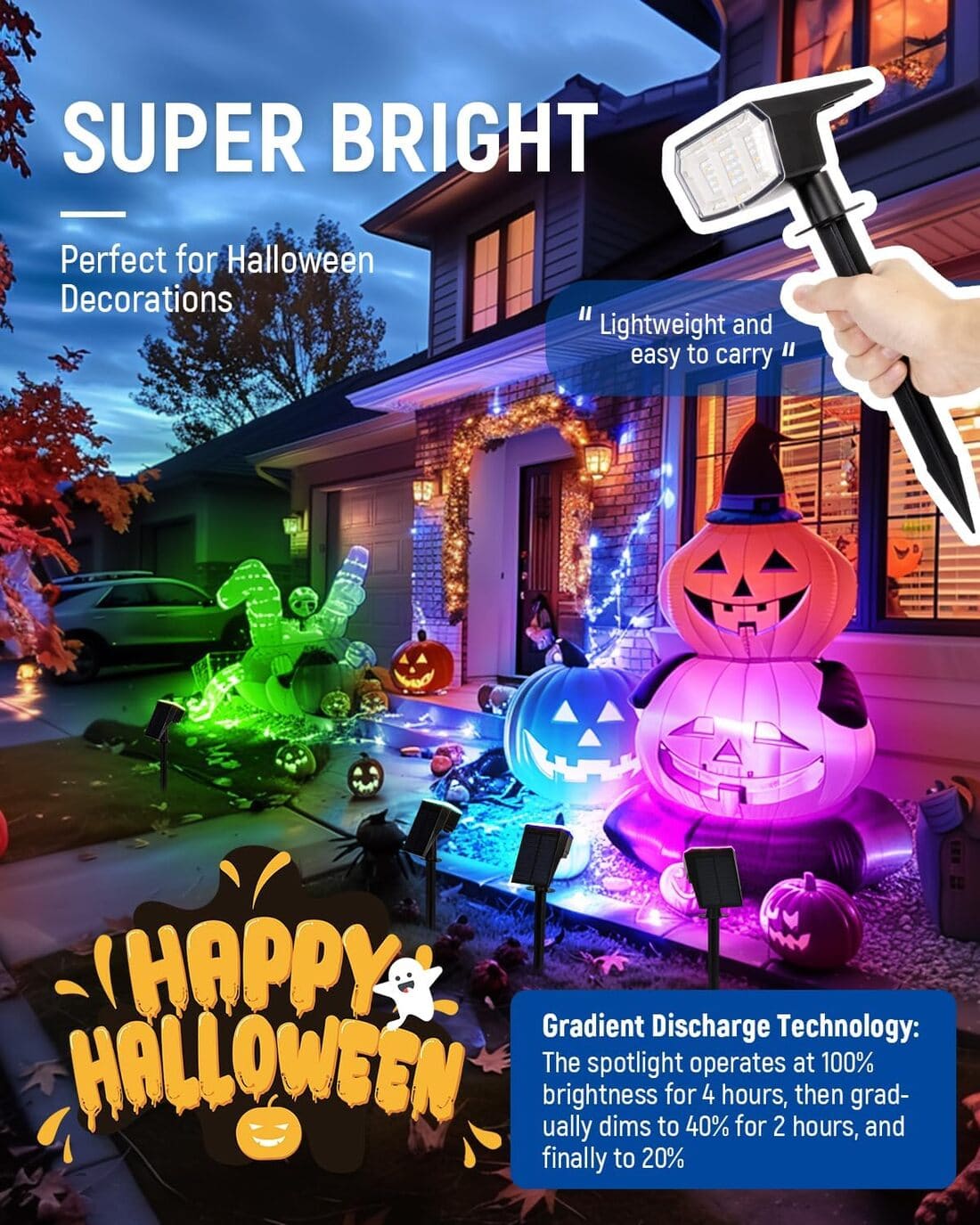 Solar Spot Lights Outdoor, 9 Lighting Modes Solar Lights Outdoor Waterproof IP65, 63 LED Landscape Spotlights for Holiday Decorations