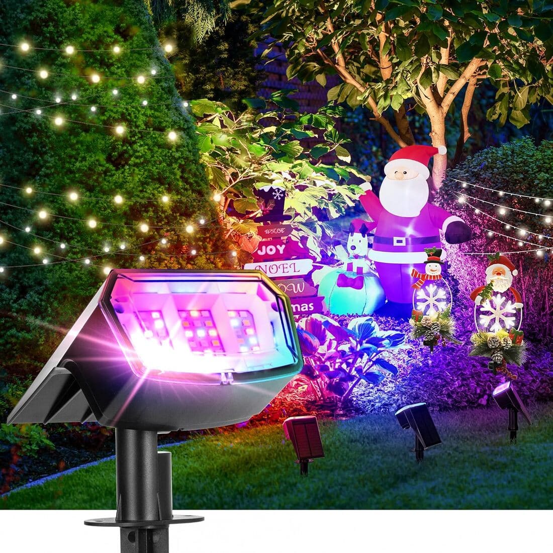 Solar Spot Lights Outdoor, 9 Lighting Modes Solar Lights Outdoor Waterproof IP65, 63 LED Landscape Spotlights for Holiday Decorations