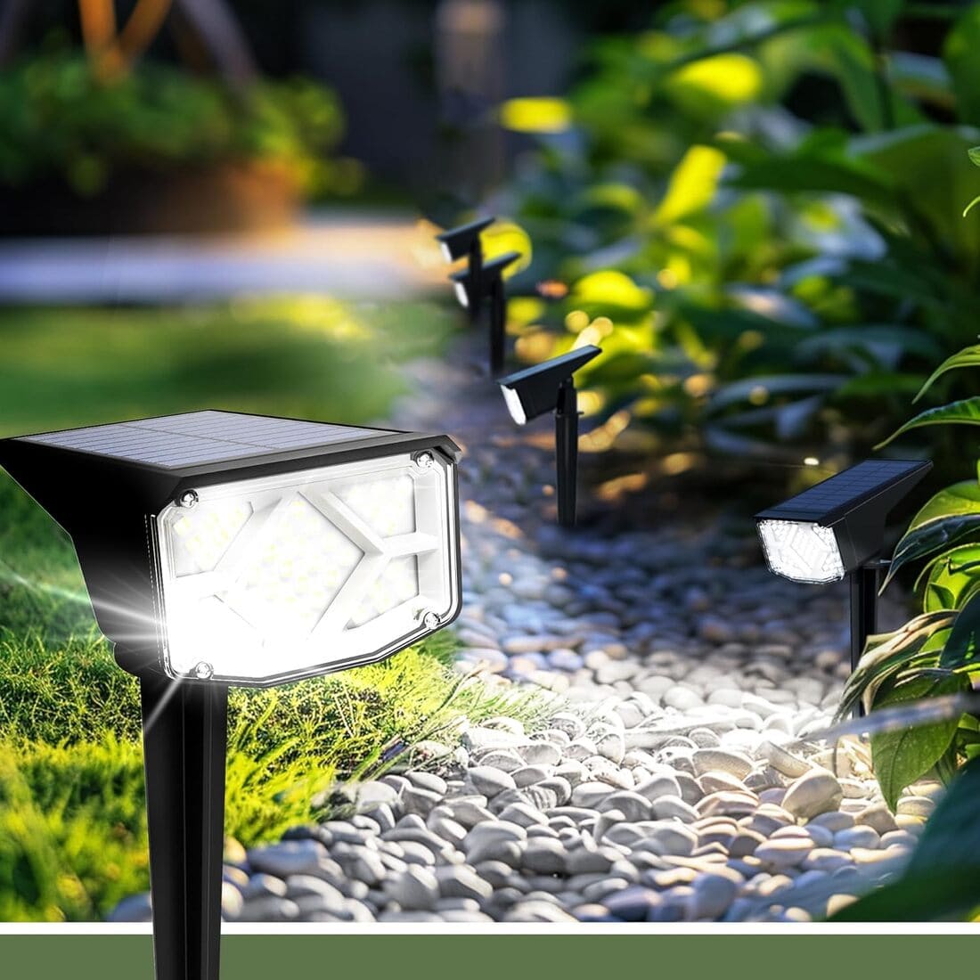 Solar Spot Lights Outdoor, Solar Lights Outdoor Waterproof IP65, Compact Design, Landscape Spotlights for Garden Tree Yard House Pathway Decorations, 6 Pack, Cool White