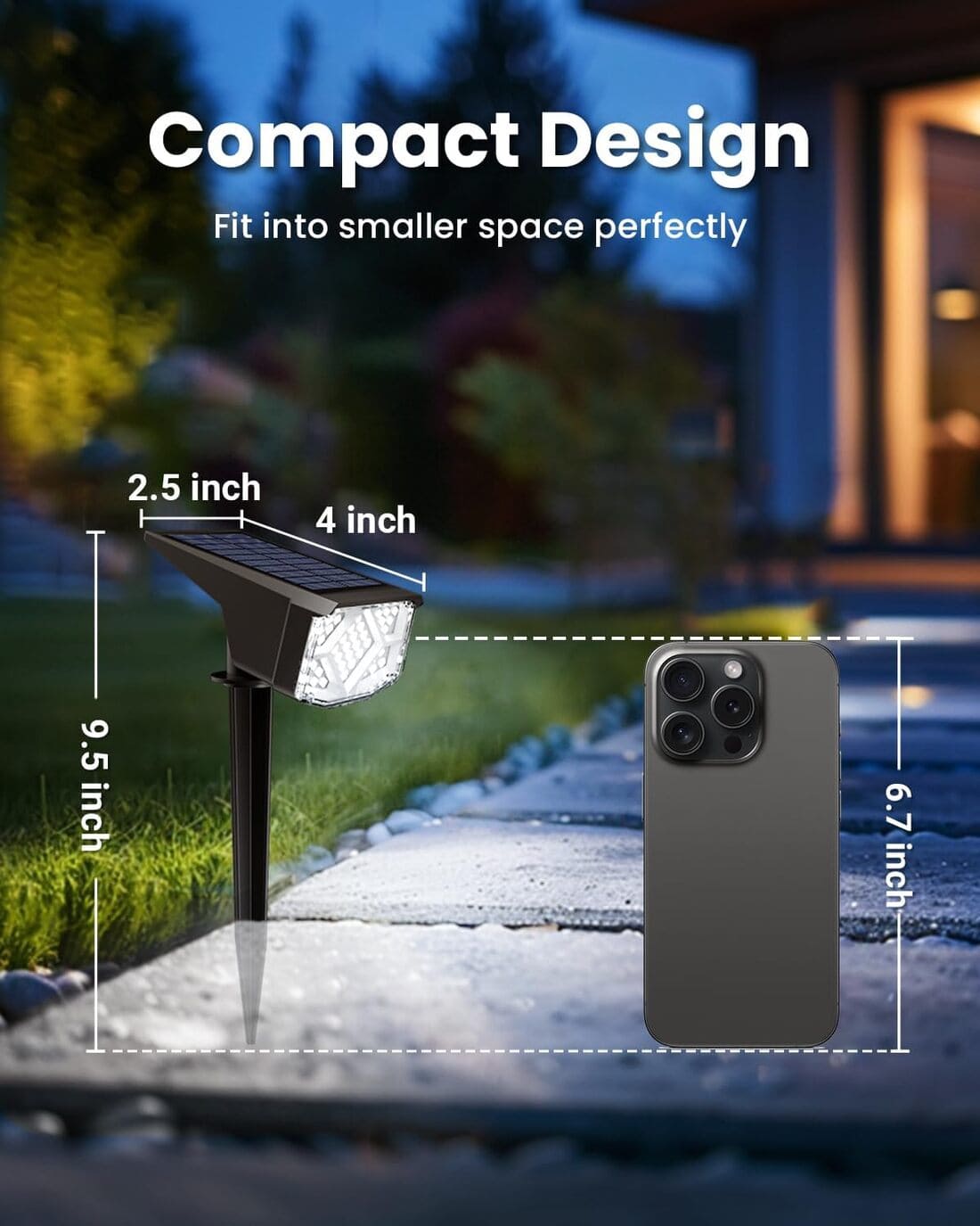 Solar Spot Lights Outdoor, Solar Lights Outdoor Waterproof IP65, Compact Design, Landscape Spotlights for Garden Tree Yard House Pathway Decorations, 6 Pack, Cool White