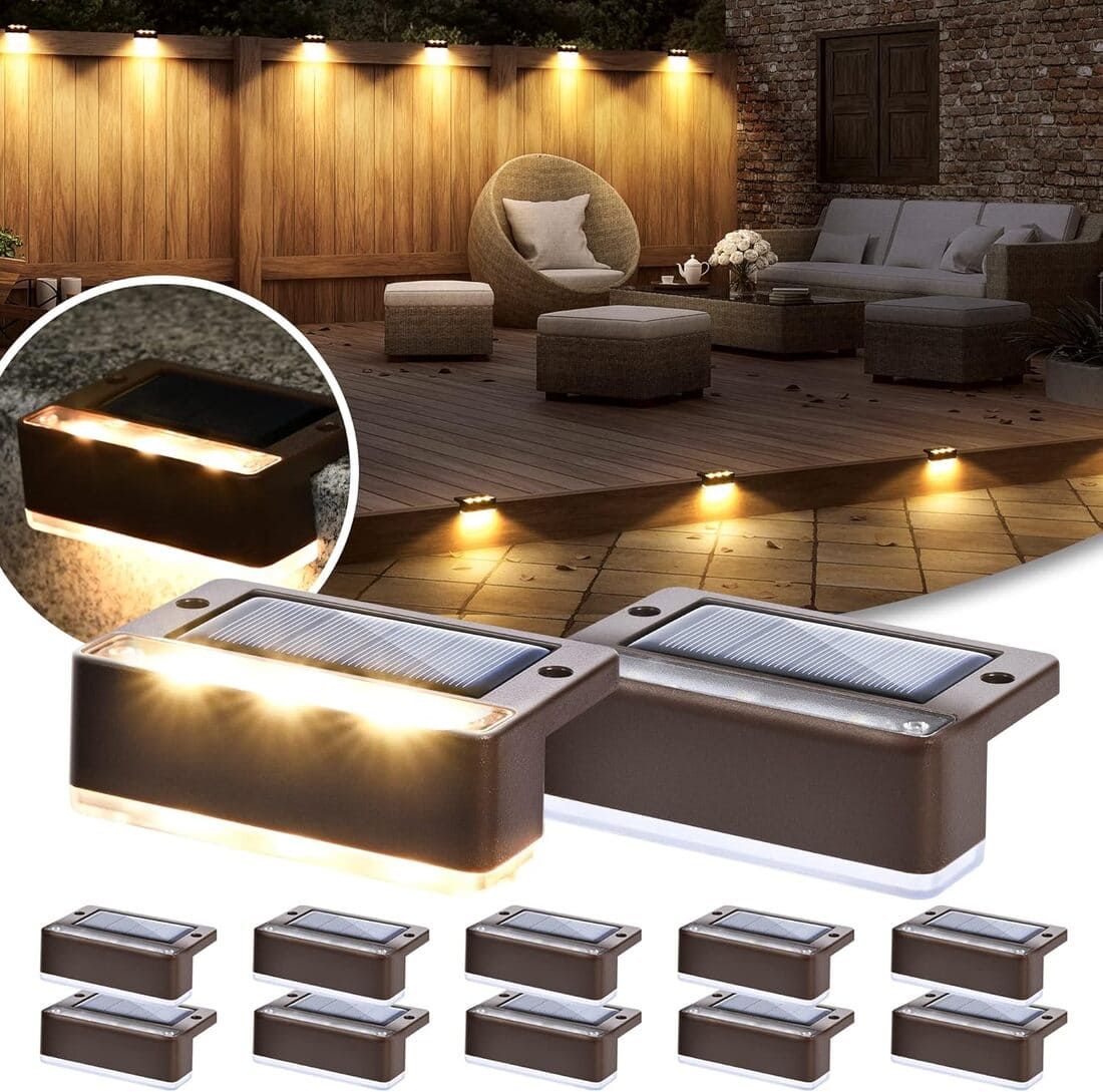 Horizontal Updated Brown Solar Deck Lights Set