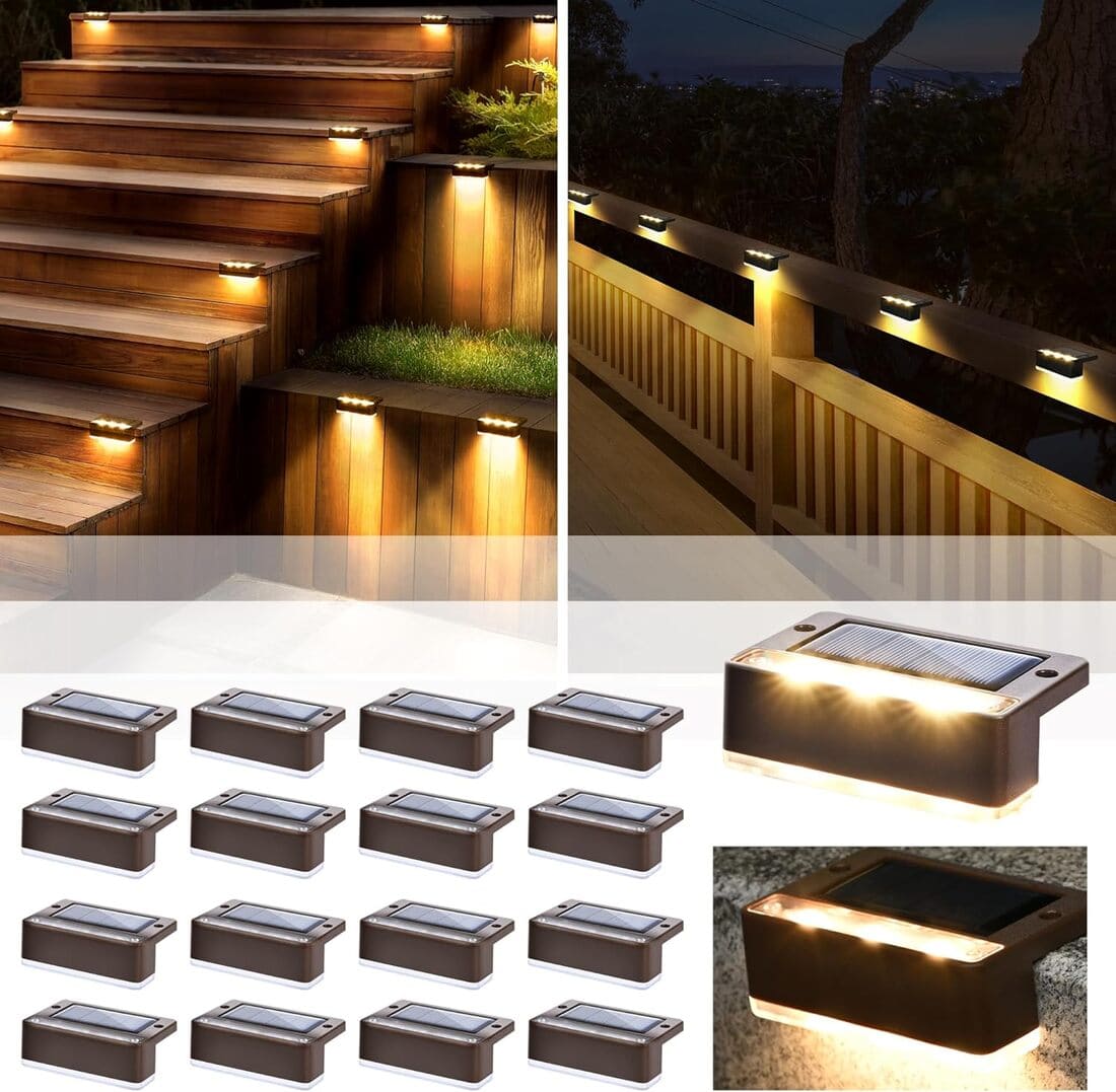 Horizontal Updated Brown Solar Deck Lights Set