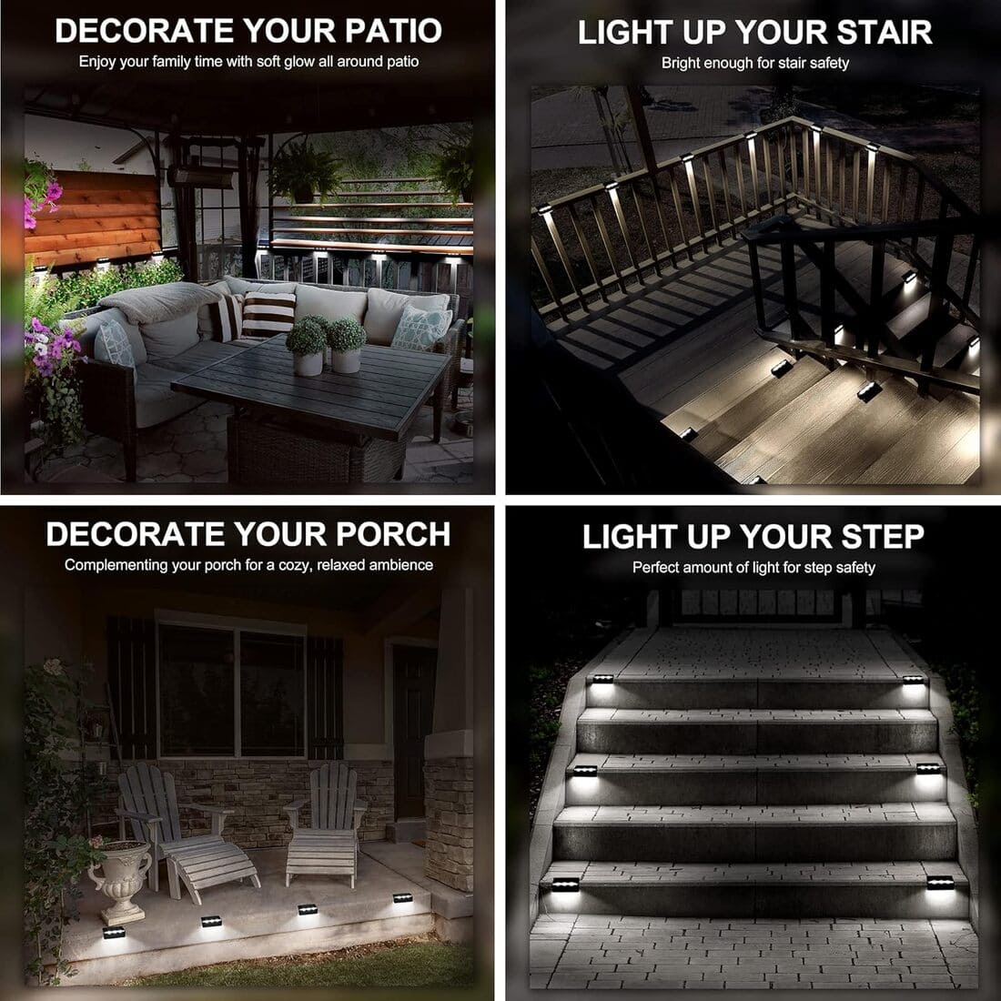 Horizontal Updated Black Solar Deck Lights Set