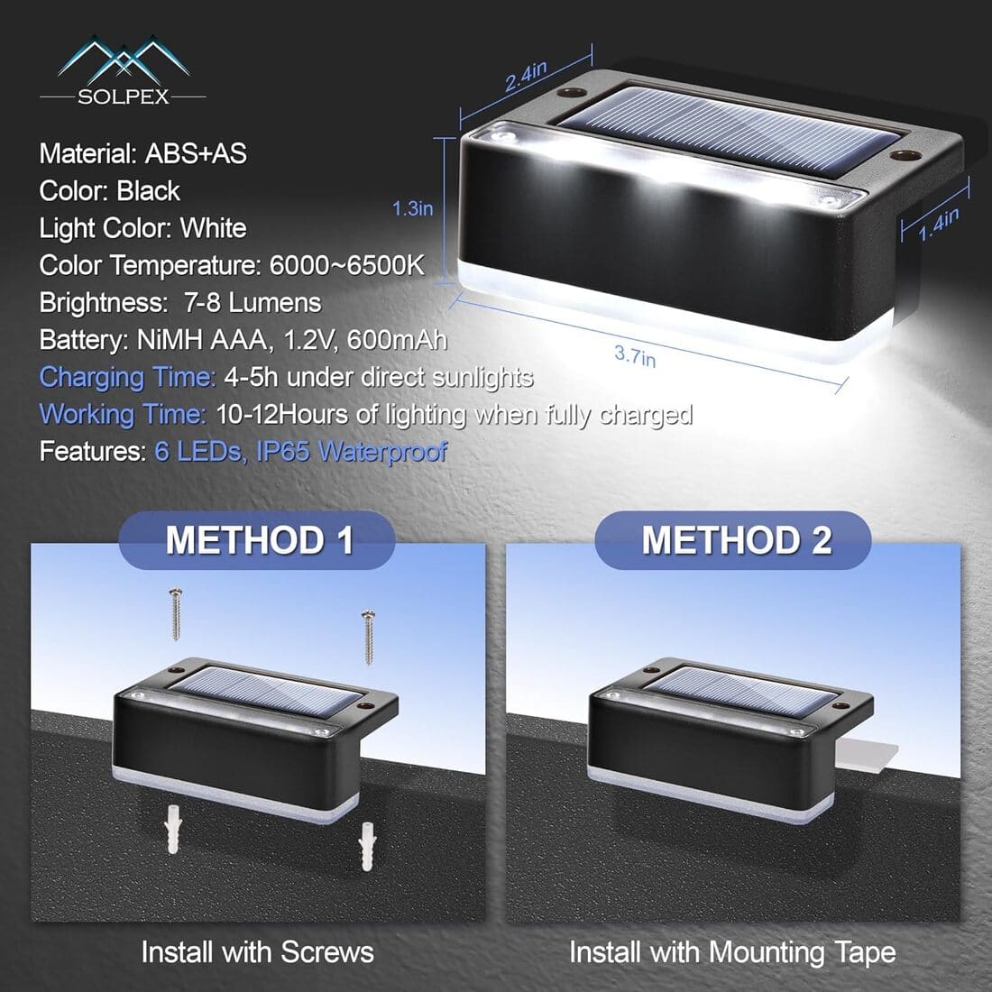 Horizontal Updated Black Solar Deck Lights Set