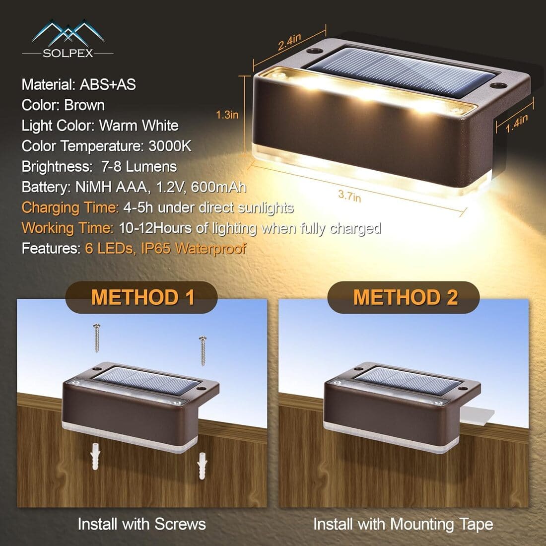 Horizontal Updated Brown Solar Deck Lights Set
