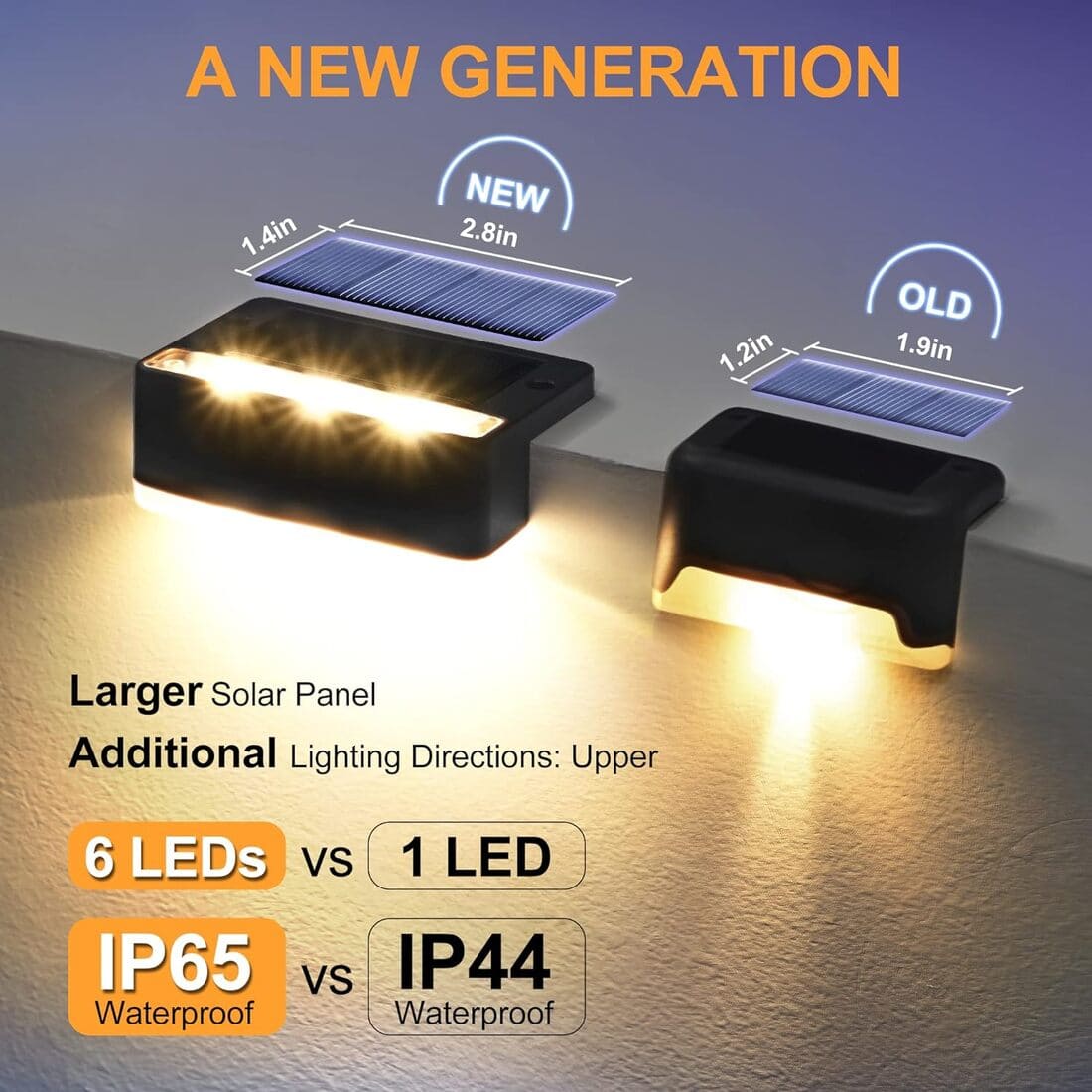 Horizontal Updated Black Solar Deck Lights Set
