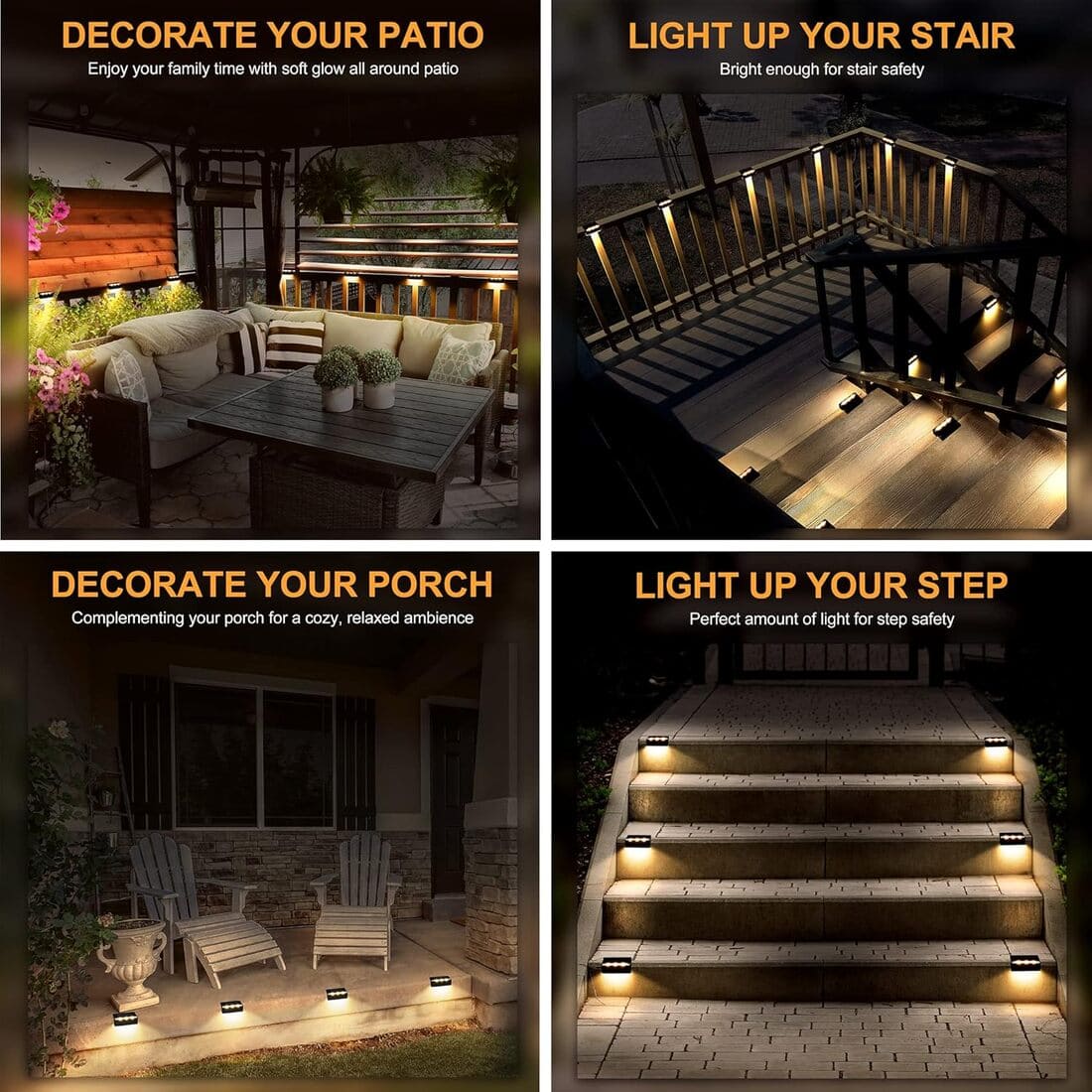Horizontal Updated Black Solar Deck Lights Set
