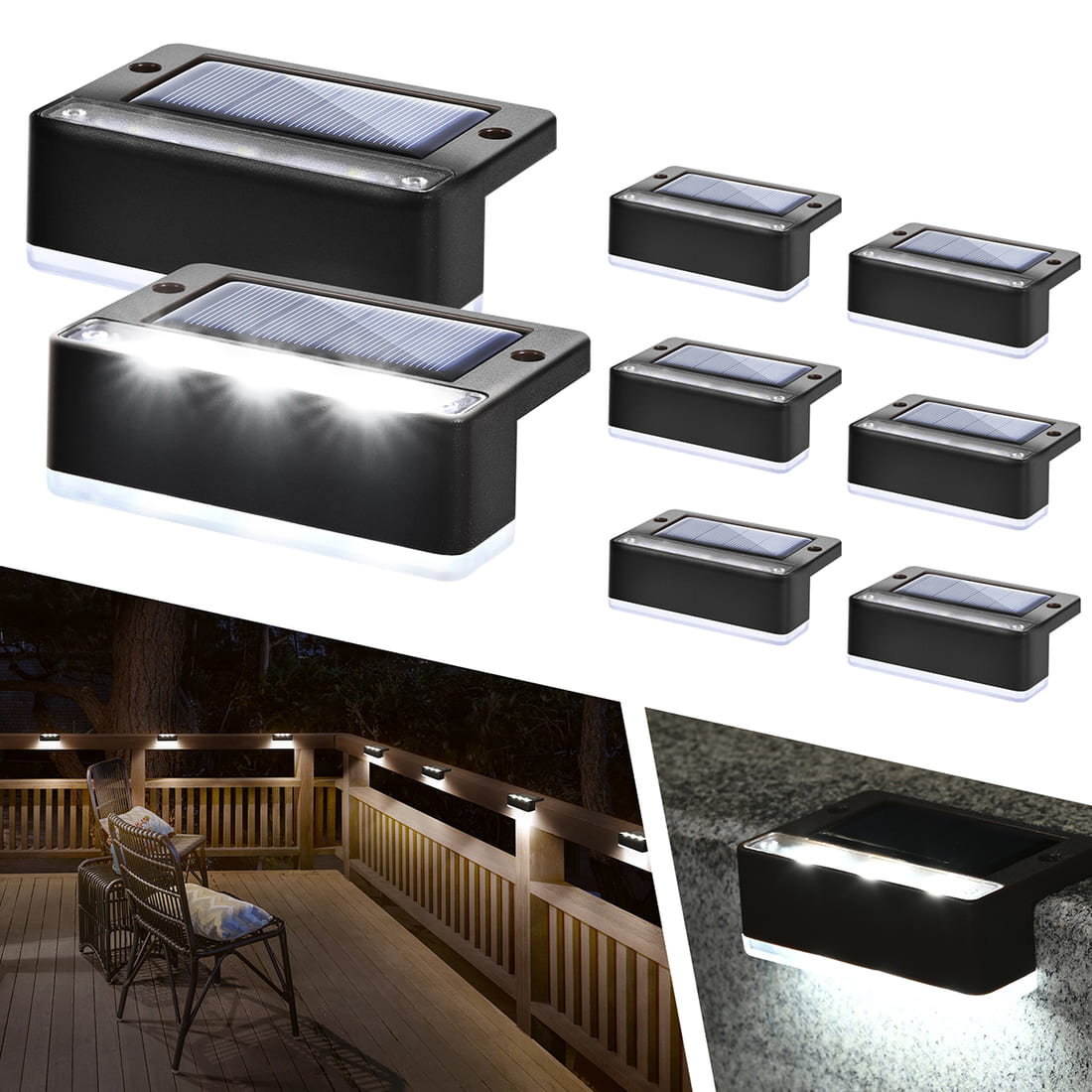 Horizontal Updated Black Solar Deck Lights Set