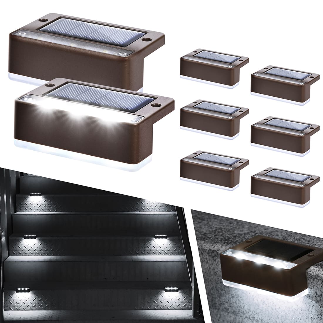 Horizontal Updated Brown Solar Deck Lights Set