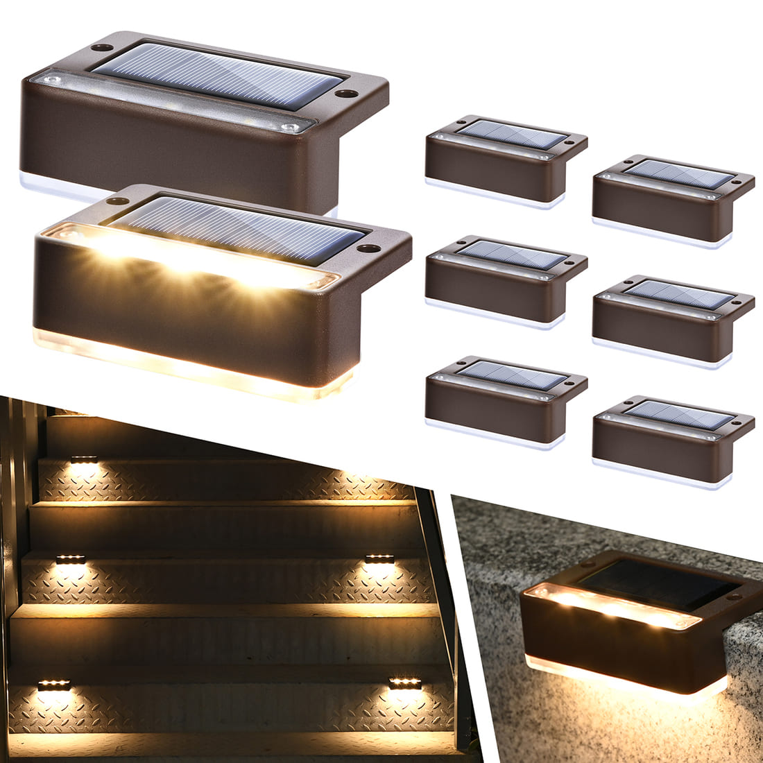 Horizontal Updated Brown Solar Deck Lights Set