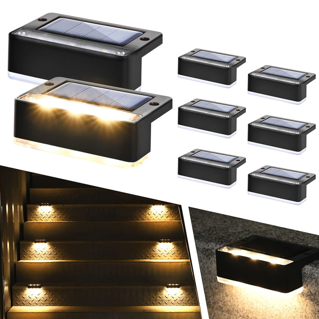 Horizontal Updated Black Solar Deck Lights Set