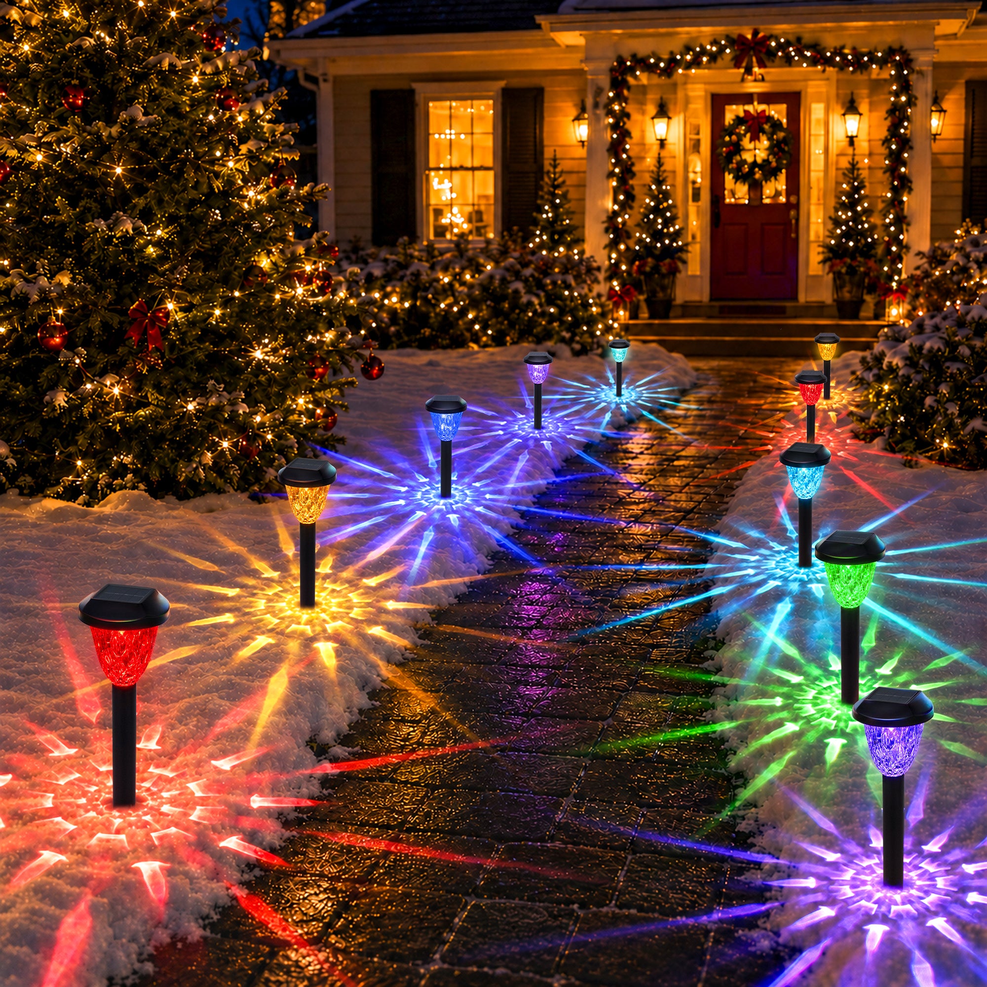 GIGALUMI Solar Christmas Lights Outdoor, 10 Pack RGB Pathway Lights
