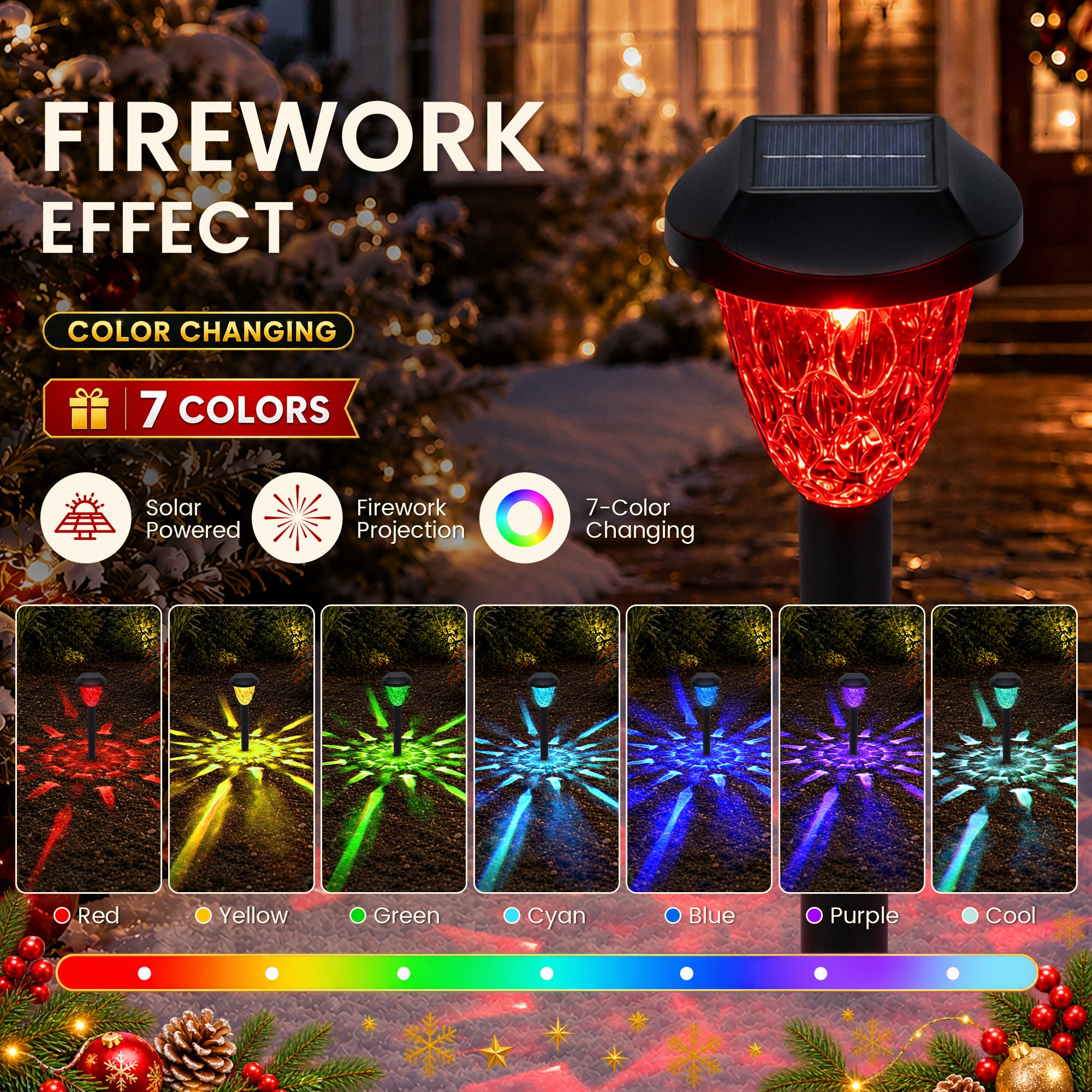 GIGALUMI Solar Christmas Lights Outdoor, 10 Pack RGB Pathway Lights