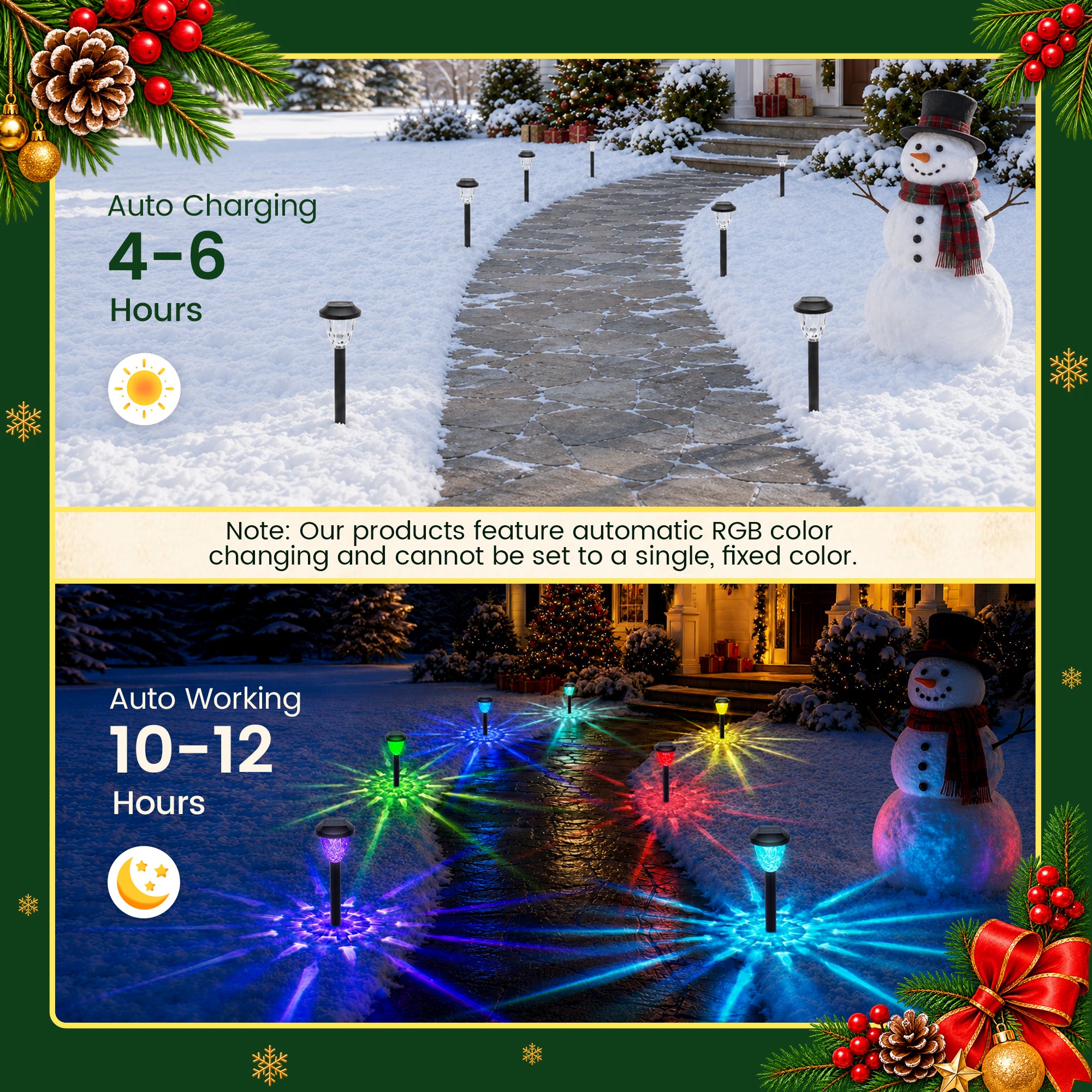 GIGALUMI Solar Christmas Lights Outdoor, 10 Pack RGB Pathway Lights