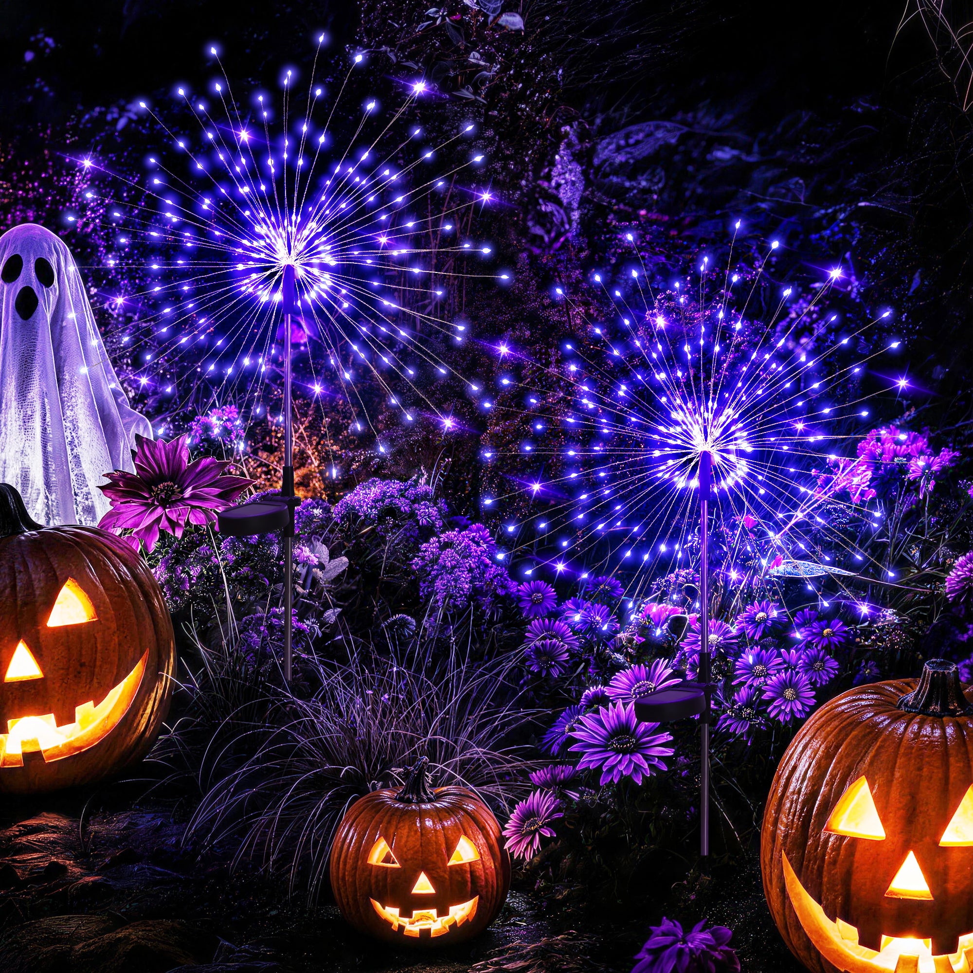 GIGALUMI Solar Firework Lights Outdoor, Halloween Decor, Purple