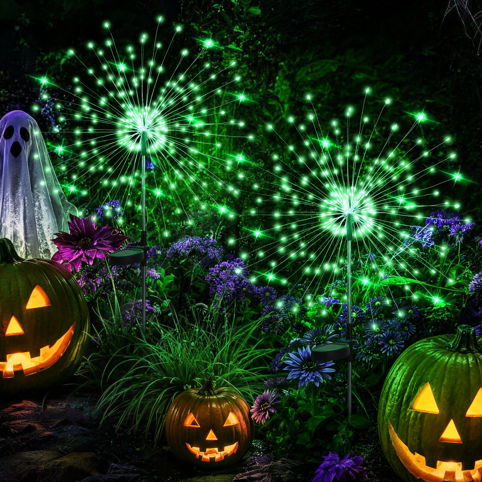 GIGALUMI Solar Firework Lights Outdoor, Halloween Decor, Green