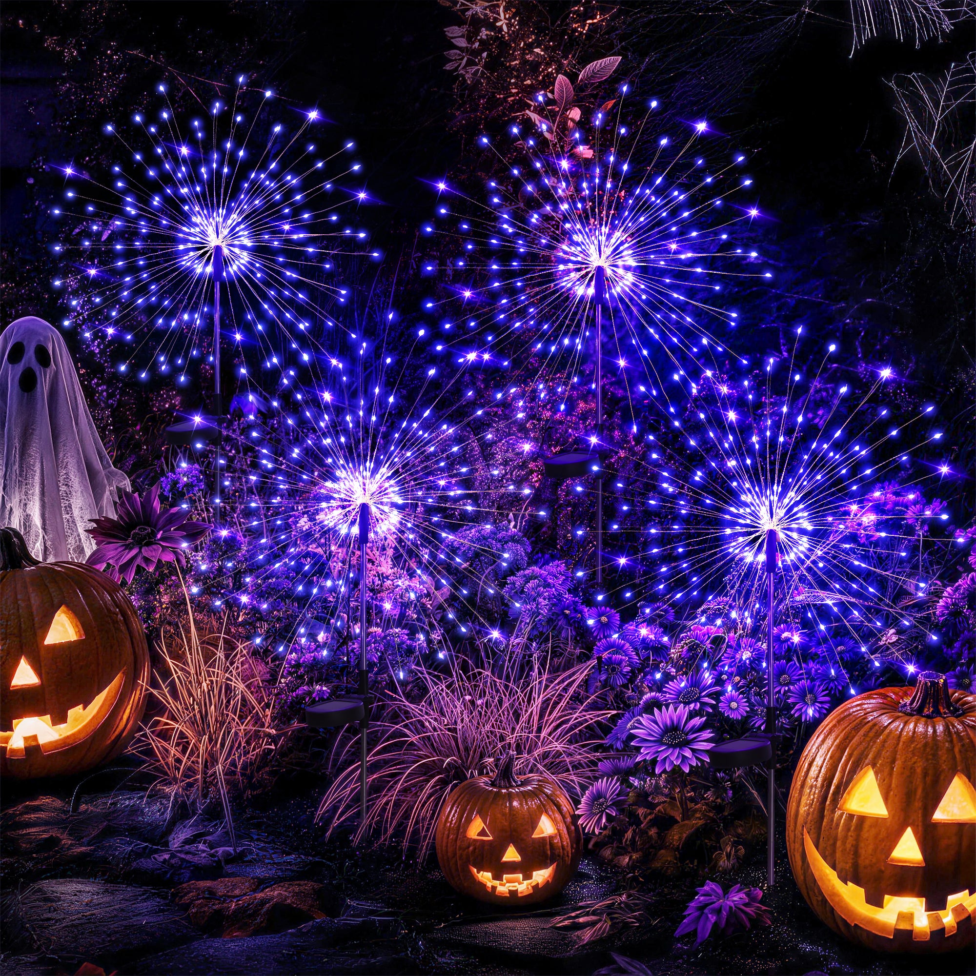 GIGALUMI Solar Firework Lights Outdoor, Halloween Decor, Purple
