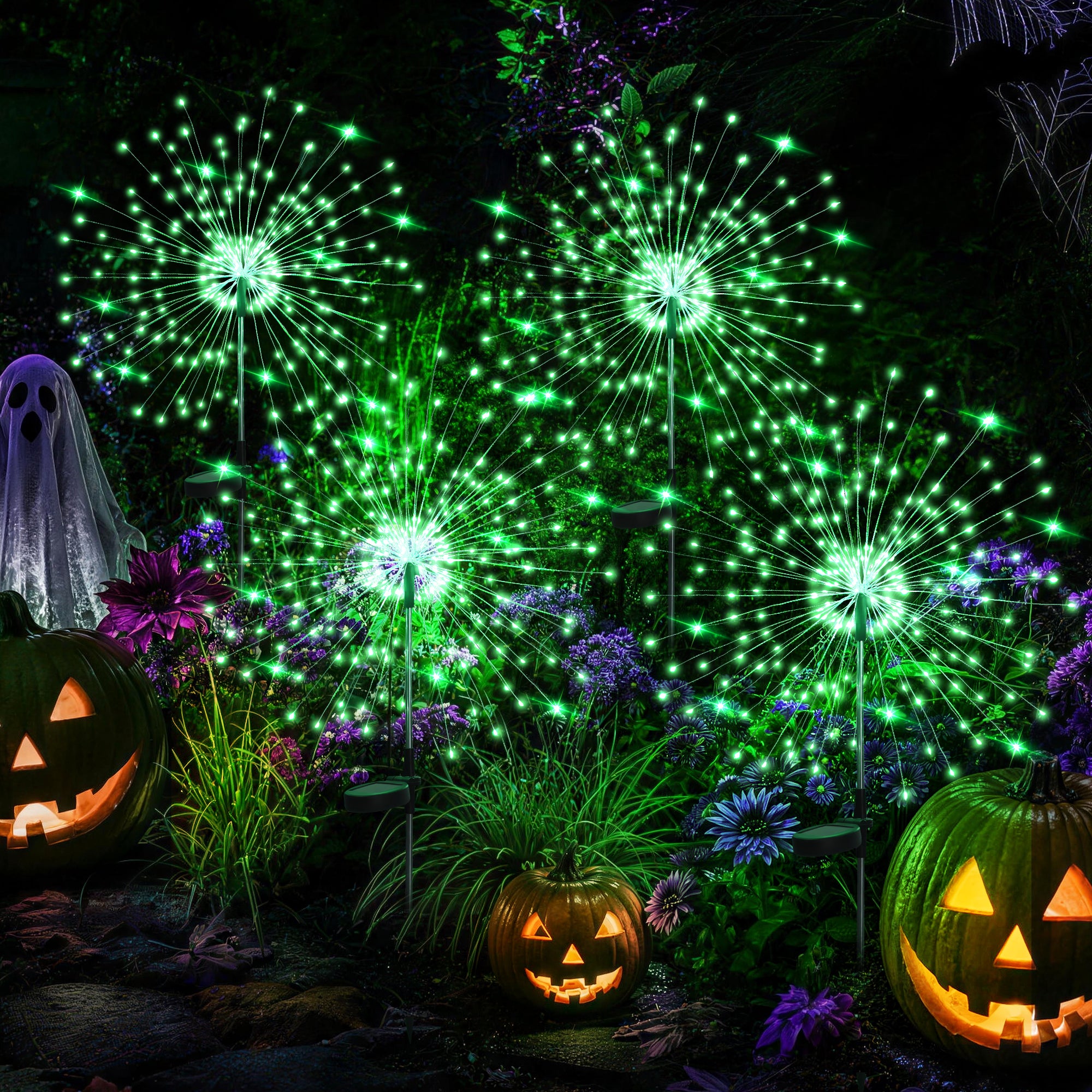 GIGALUMI Solar Firework Lights Outdoor, Halloween Decor, Green