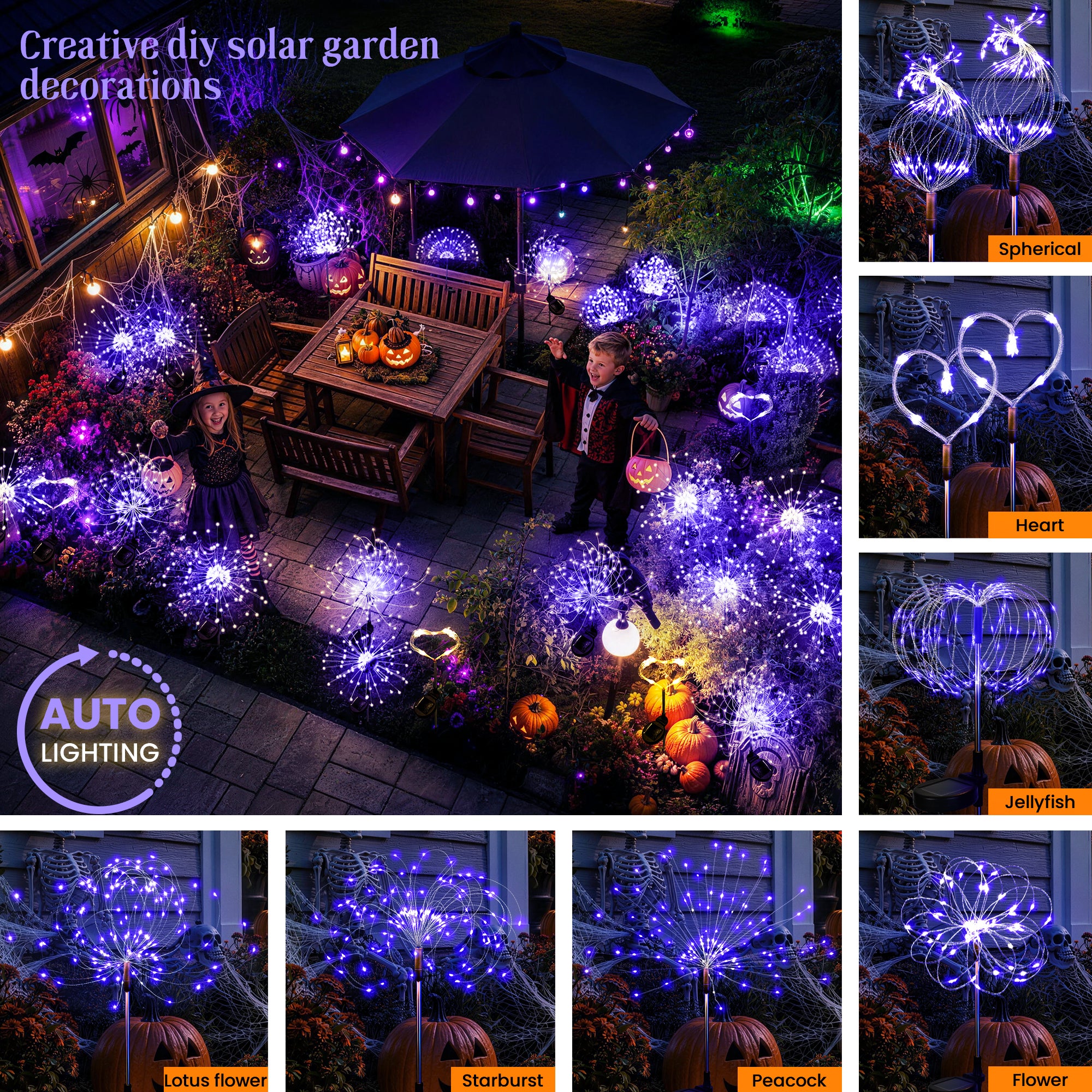 GIGALUMI Solar Firework Lights Outdoor, Halloween Decor, Purple