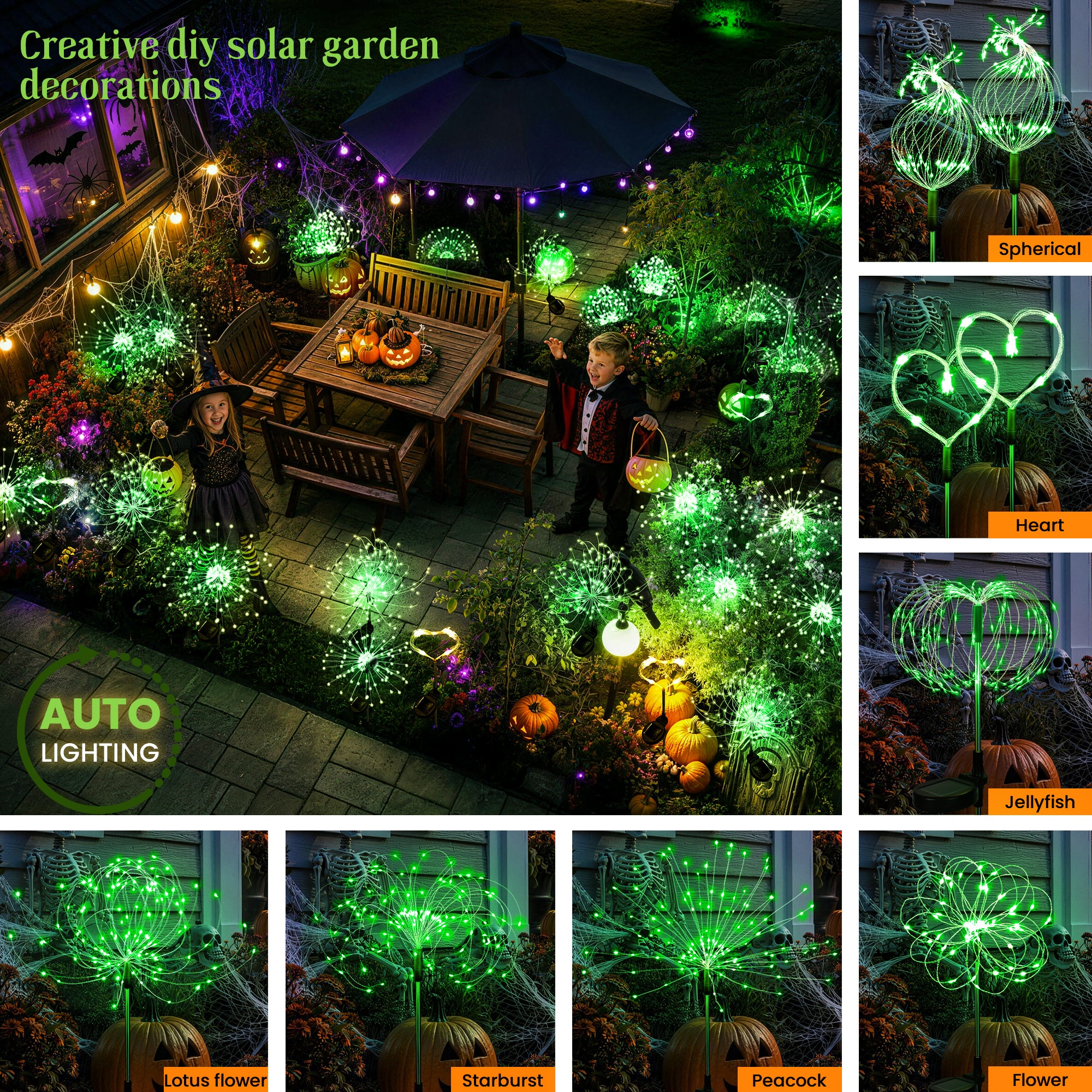 GIGALUMI Solar Firework Lights Outdoor, Halloween Decor, Green