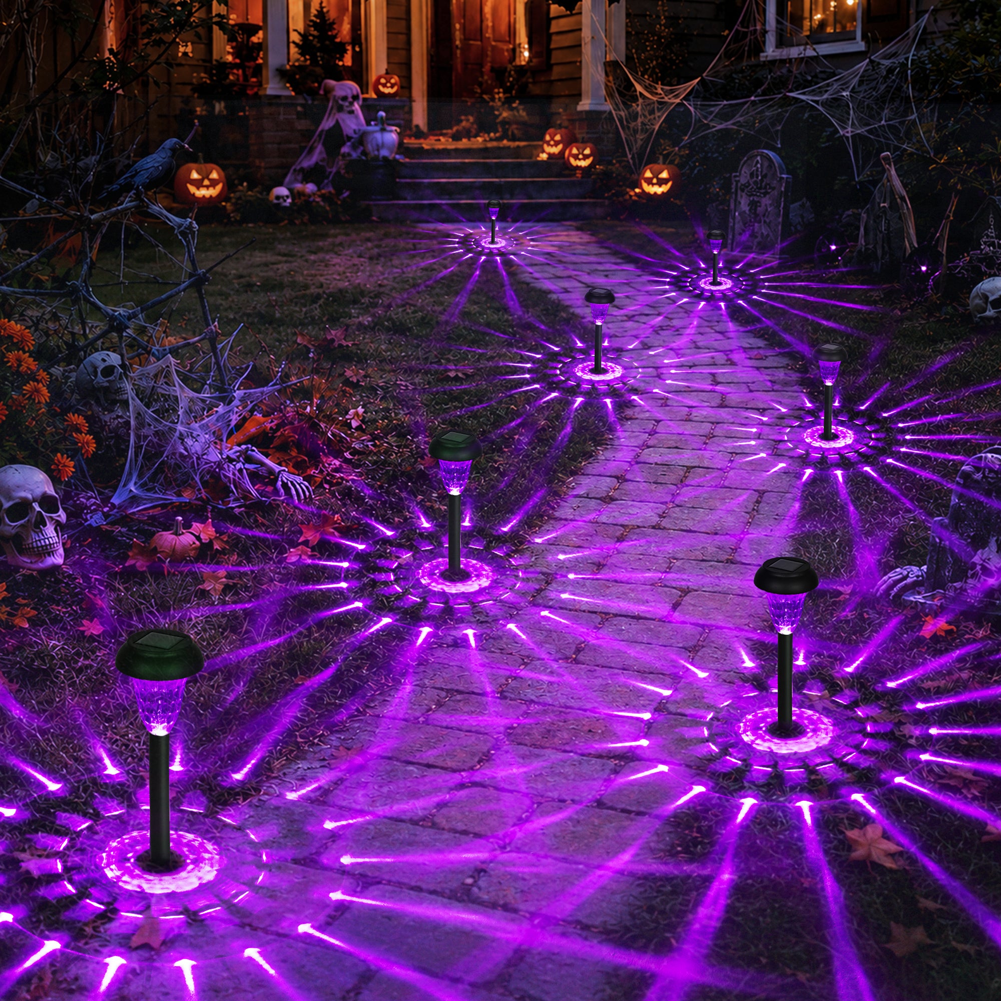 GIGALUMI Solar Halloween Lights Outdoor Waterproof Pathway Lights, 12 Pack ,Purple