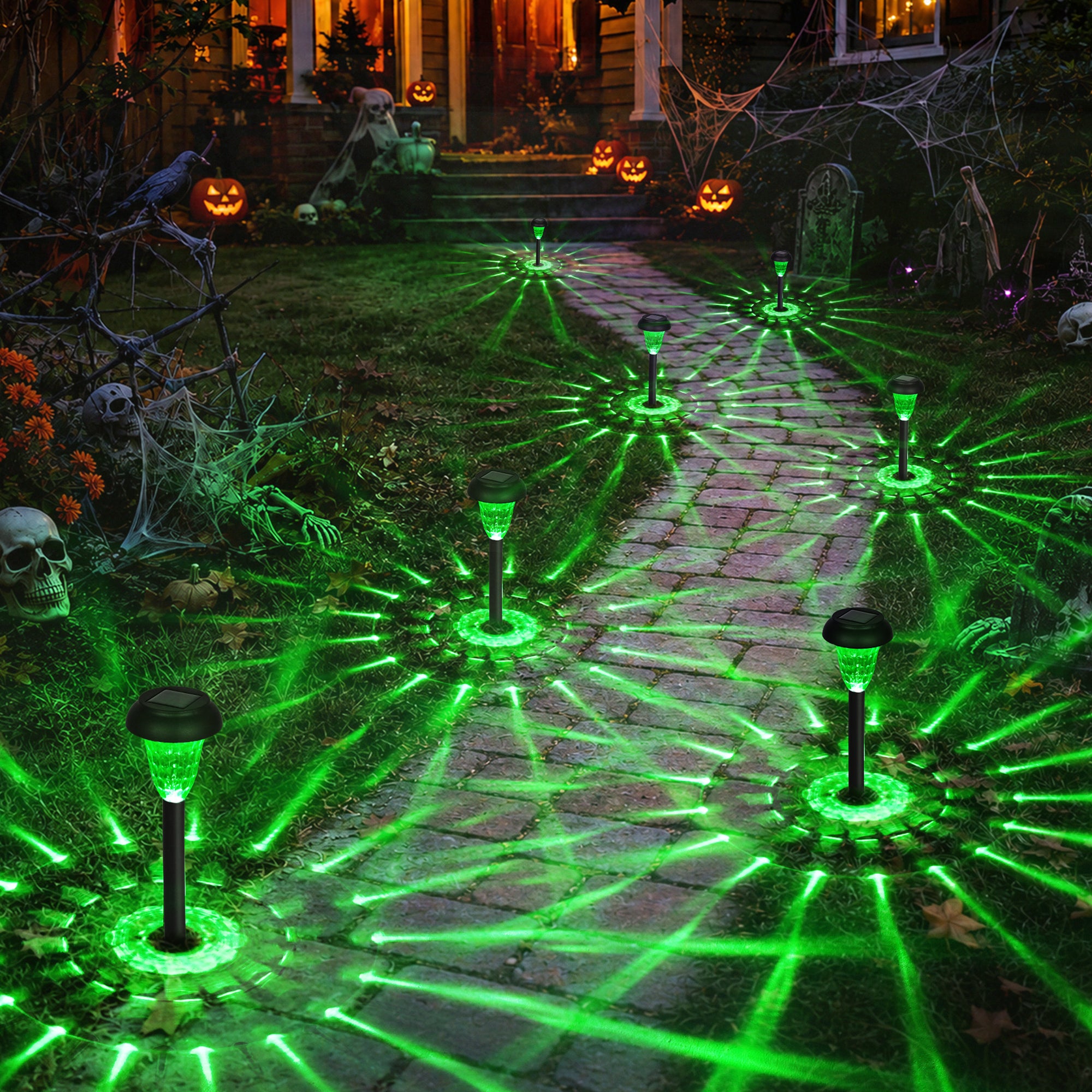 GIGALUMI Solar Halloween Lights Outdoor Waterproof Pathway Lights, 12 Pack, Green