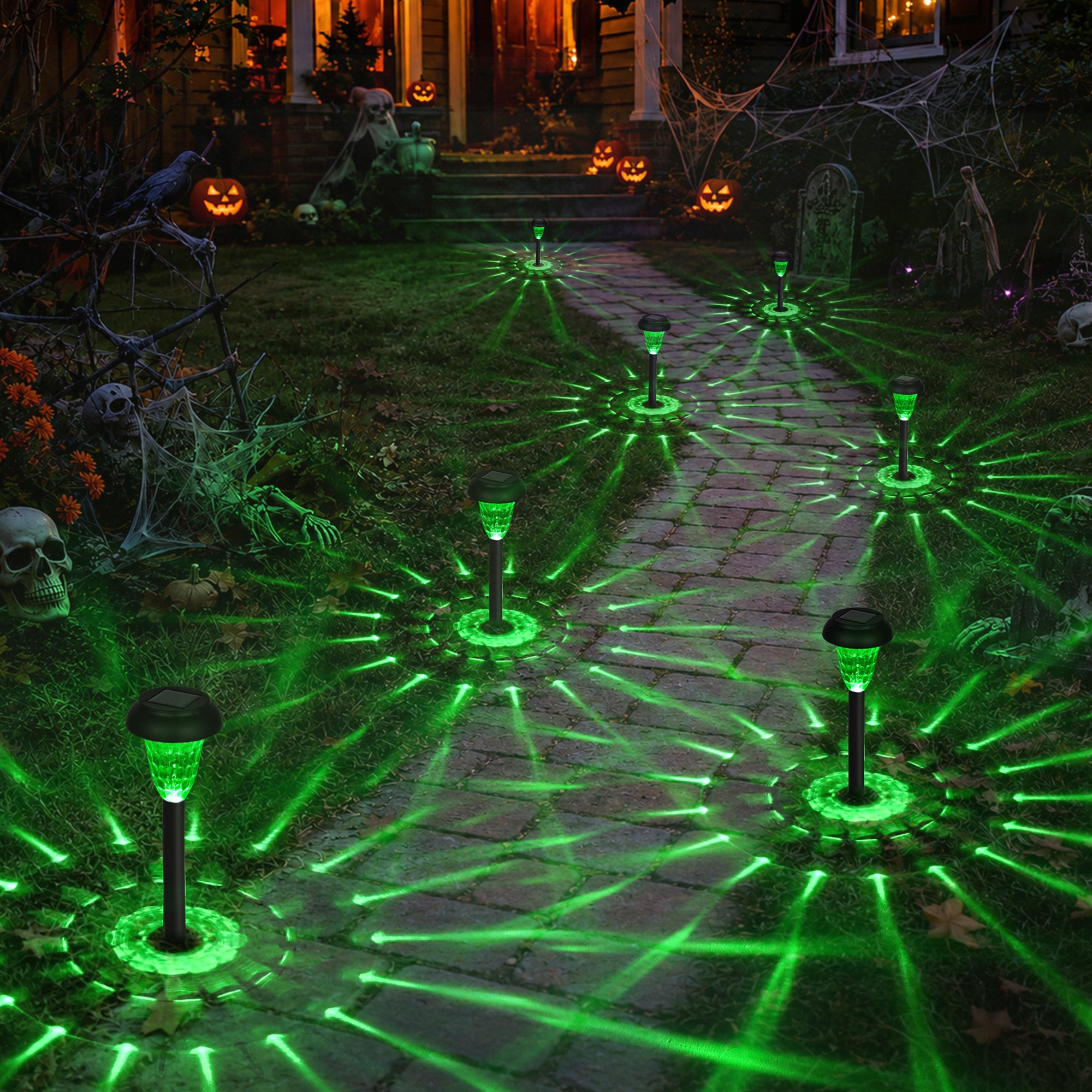 GIGALUMI Solar Halloween Lights Outdoor Waterproof Pathway Lights, 12 Pack, Green