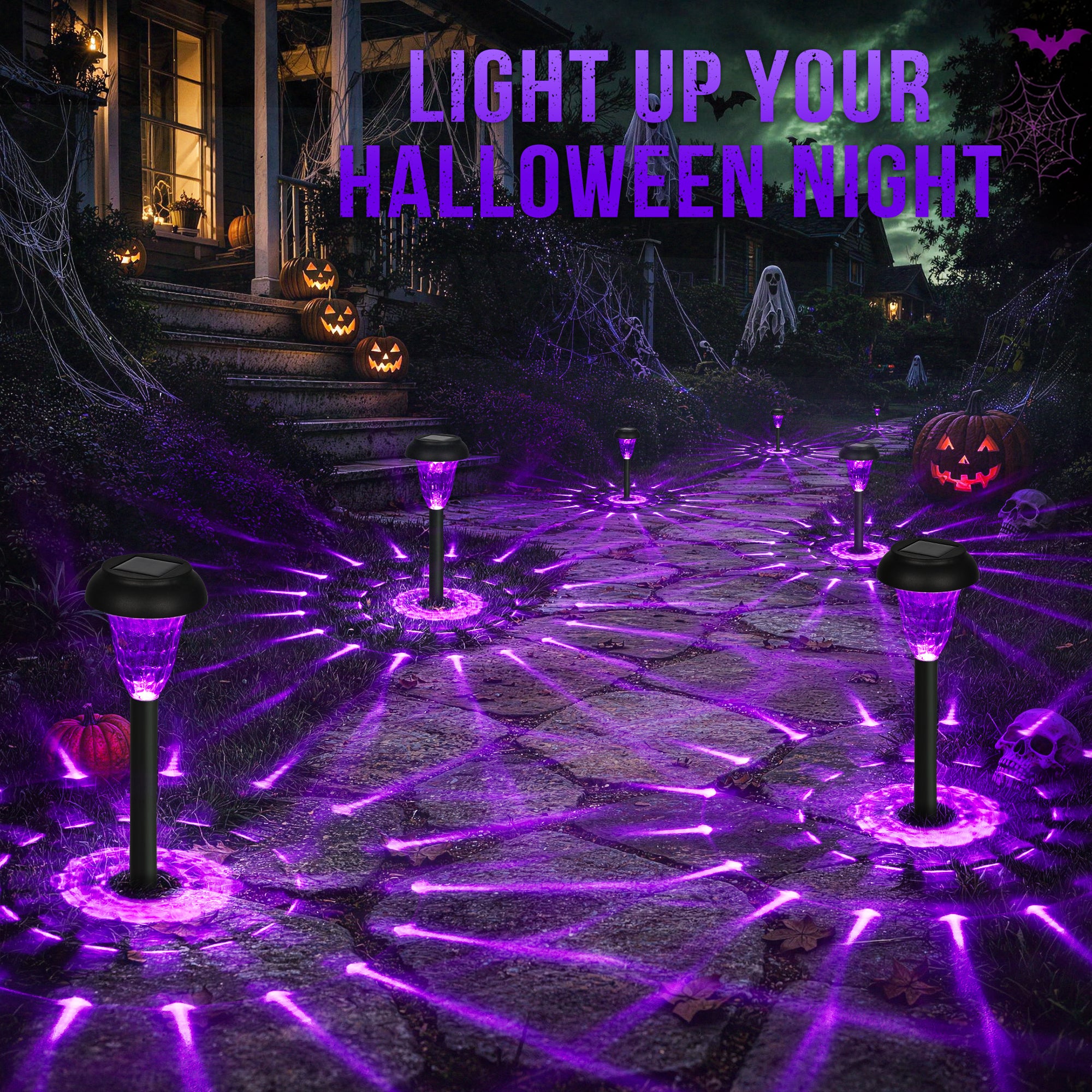 GIGALUMI Solar Halloween Lights Outdoor Waterproof Pathway Lights, 12 Pack ,Purple