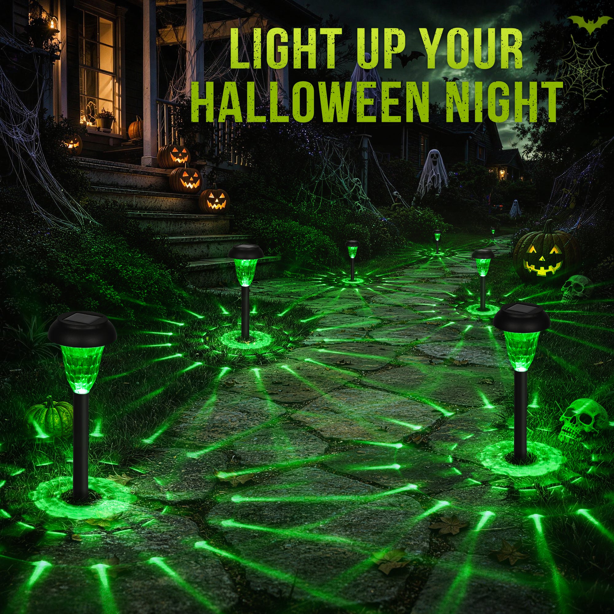GIGALUMI Solar Halloween Lights Outdoor Waterproof Pathway Lights, 12 Pack, Green