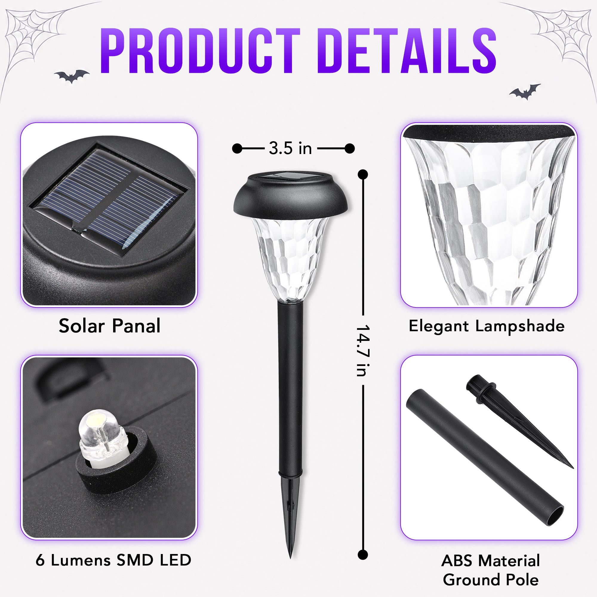 GIGALUMI Solar Halloween Lights Outdoor Waterproof Pathway Lights, 12 Pack ,Purple