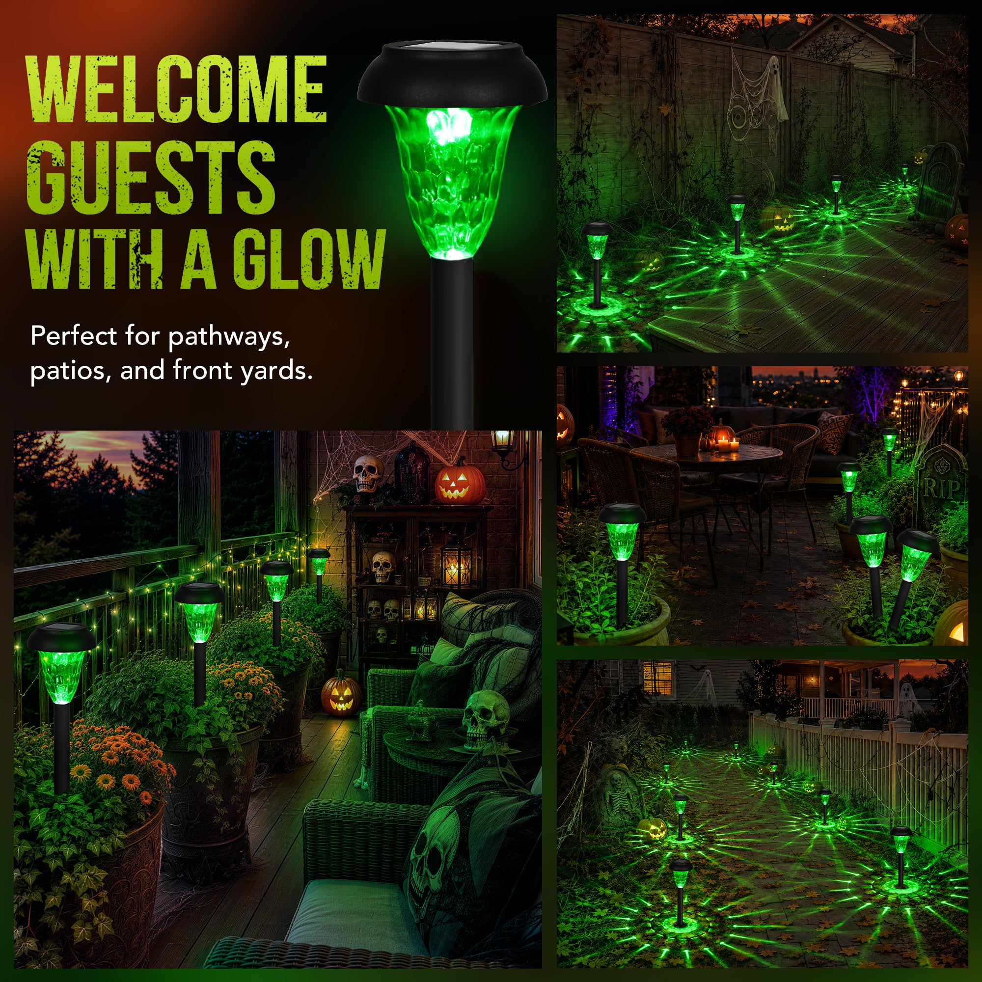 GIGALUMI Solar Halloween Lights Outdoor Waterproof Pathway Lights, 12 Pack, Green