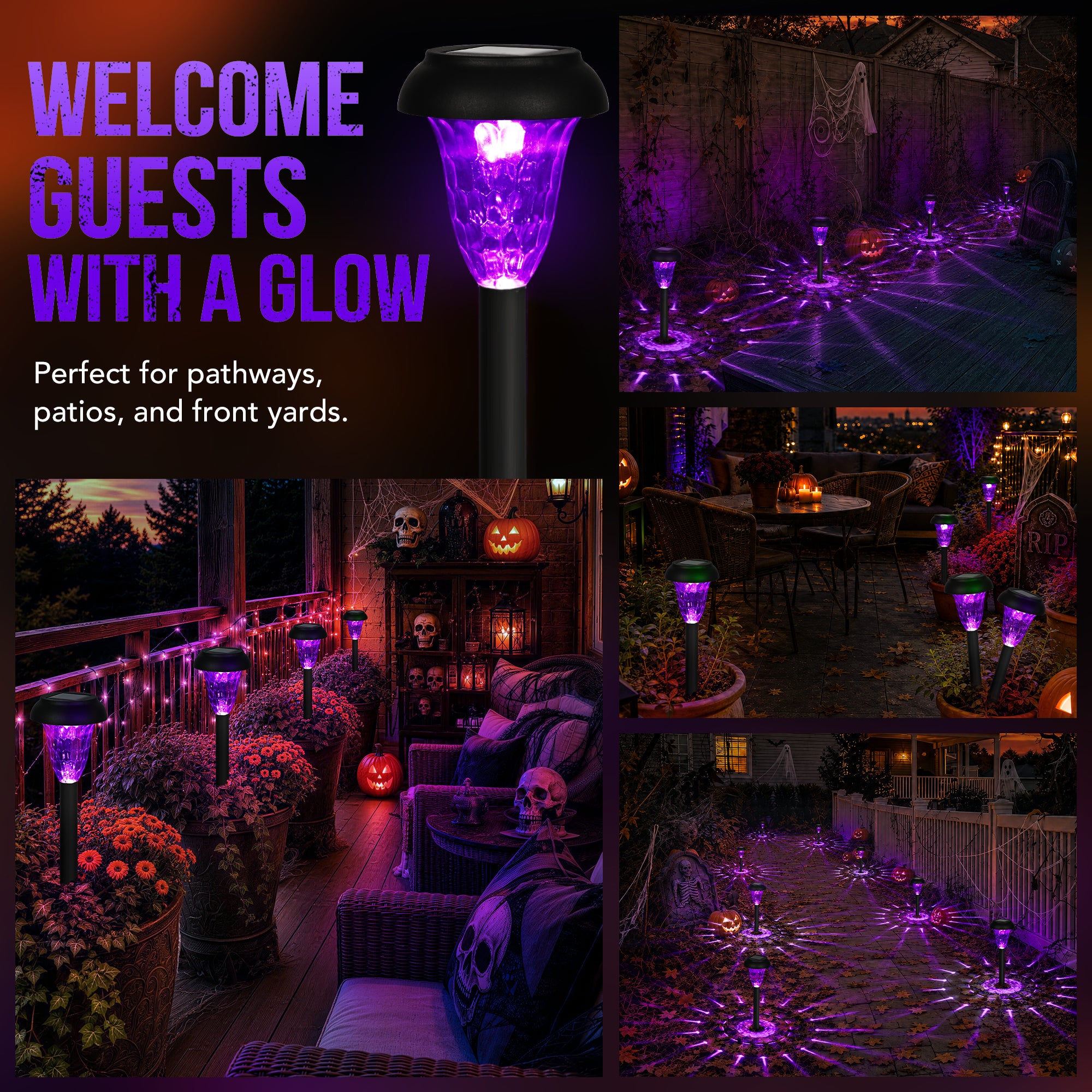 GIGALUMI Solar Halloween Lights Outdoor Waterproof Pathway Lights, 12 Pack ,Purple