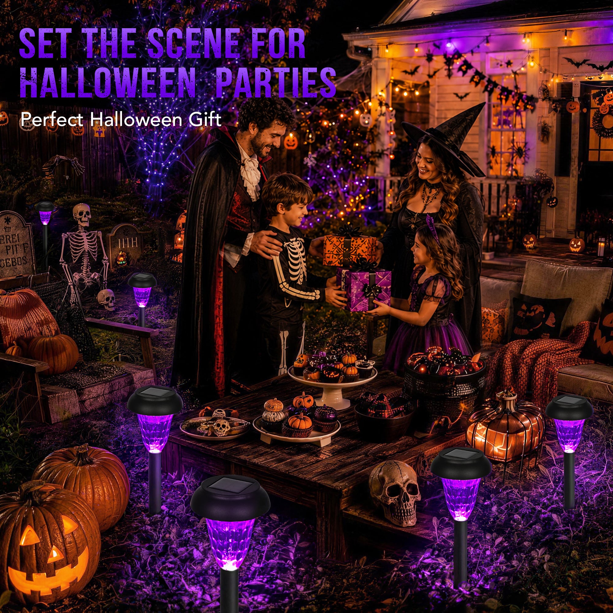 GIGALUMI Solar Halloween Lights Outdoor Waterproof Pathway Lights, 12 Pack ,Purple