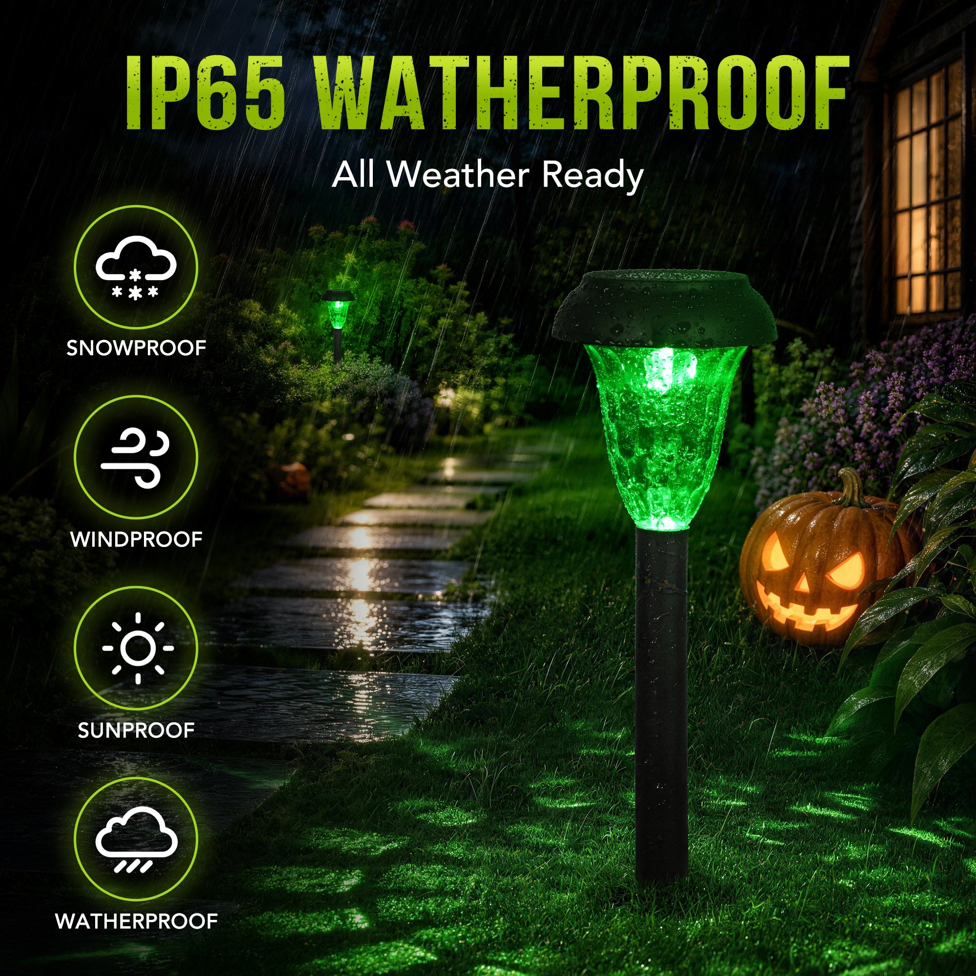 GIGALUMI Solar Halloween Lights Outdoor Waterproof Pathway Lights, 12 Pack, Green