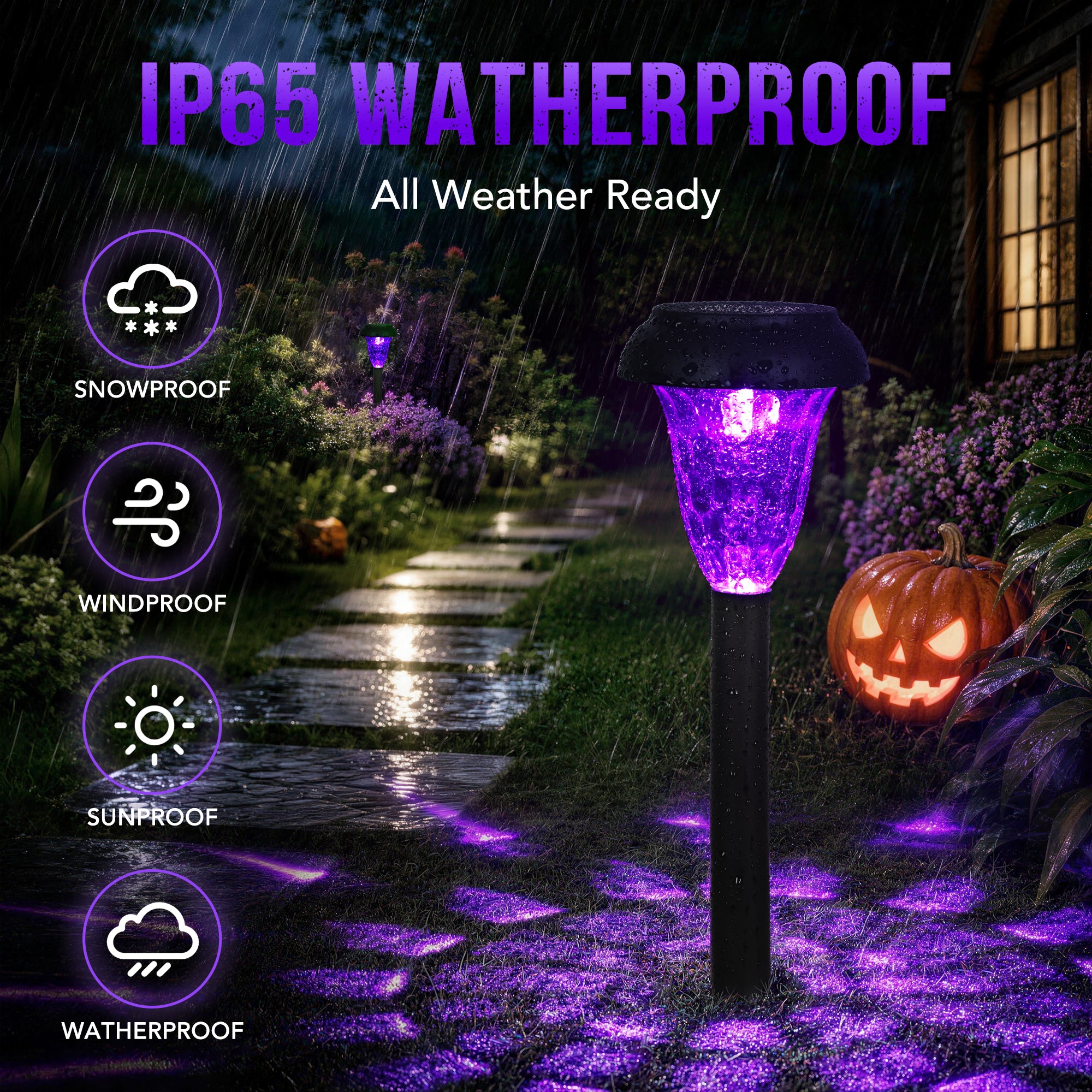GIGALUMI Solar Halloween Lights Outdoor Waterproof Pathway Lights, 12 Pack ,Purple