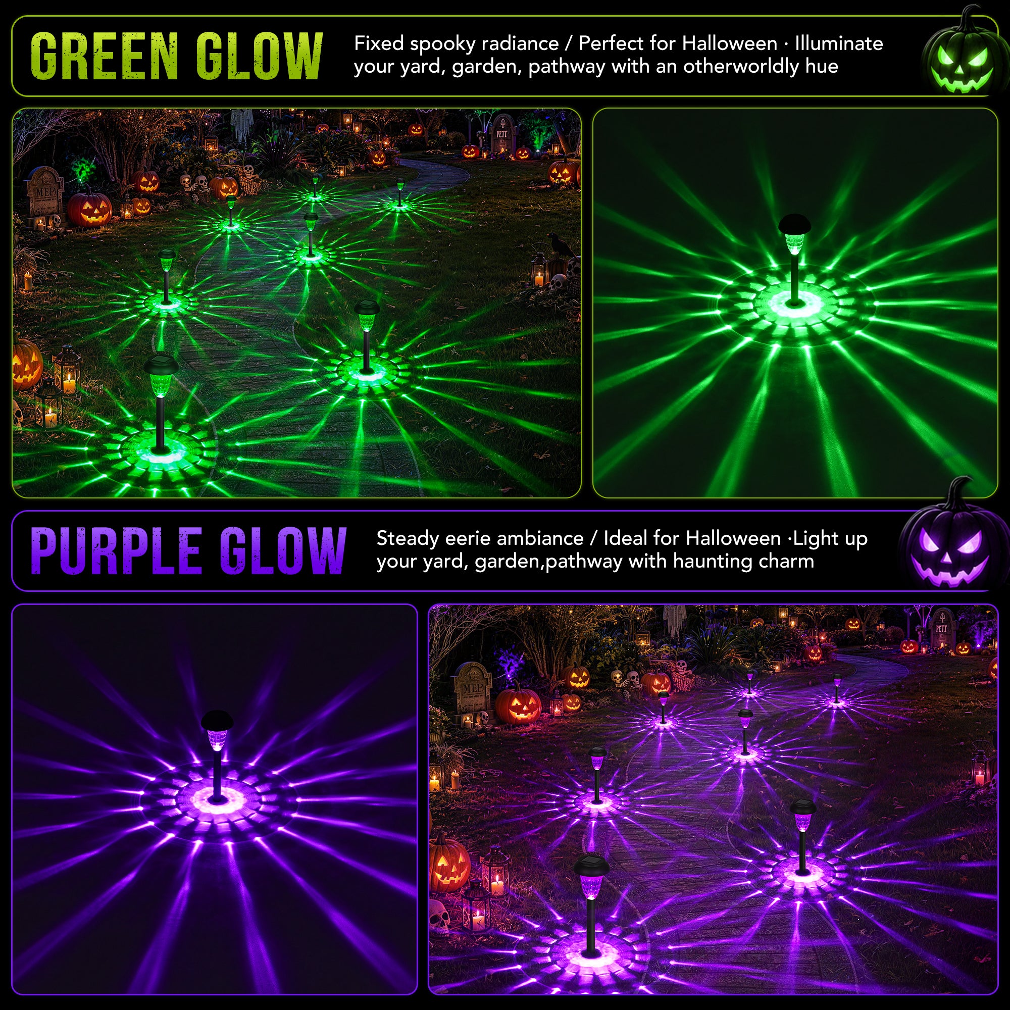GIGALUMI Solar Halloween Lights Outdoor Waterproof Pathway Lights, 12 Pack, Green