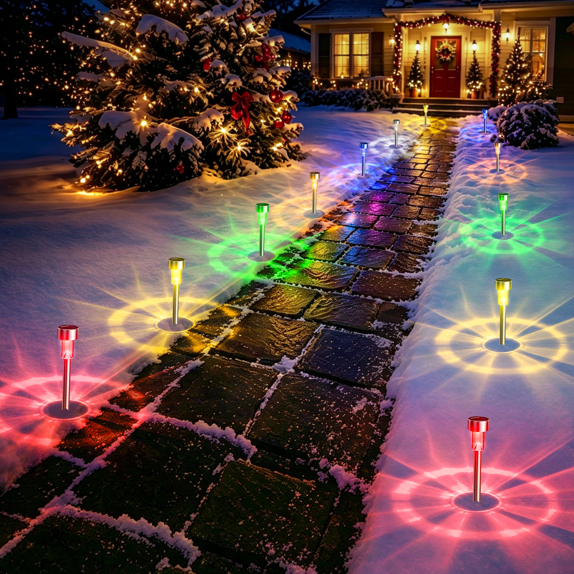 GIGALUMI Outdoor Waterproof Multicolor Solar Garden Lights, 12 Pack