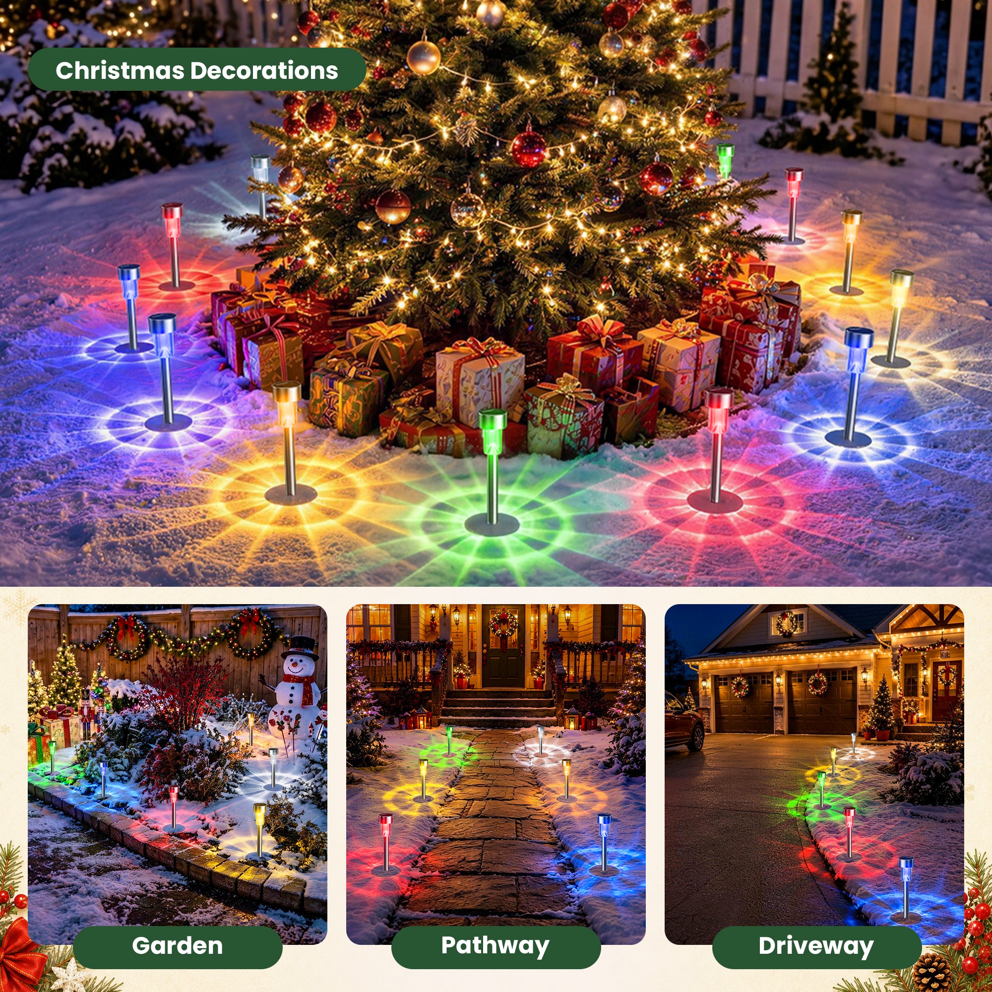 GIGALUMI Outdoor Waterproof Multicolor Solar Garden Lights, 12 Pack