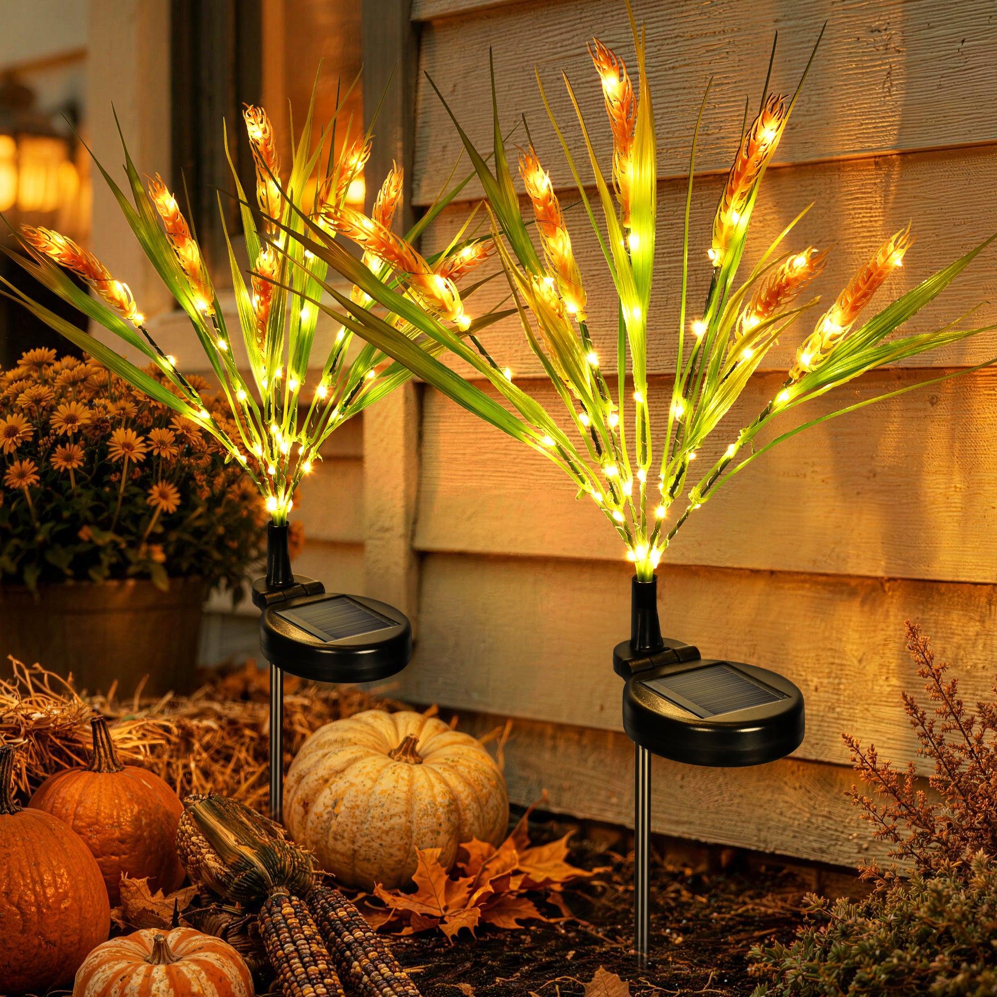 GIGALUMI Solar Wheat Outdoor Fall Decor, 2 Modes, Yellow