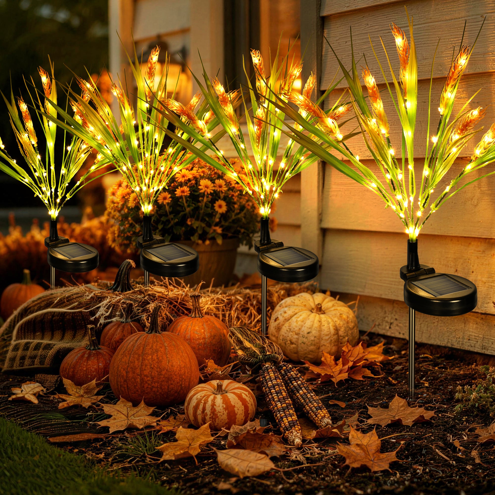 GIGALUMI Solar Wheat Outdoor Fall Decor, 2 Modes, Yellow