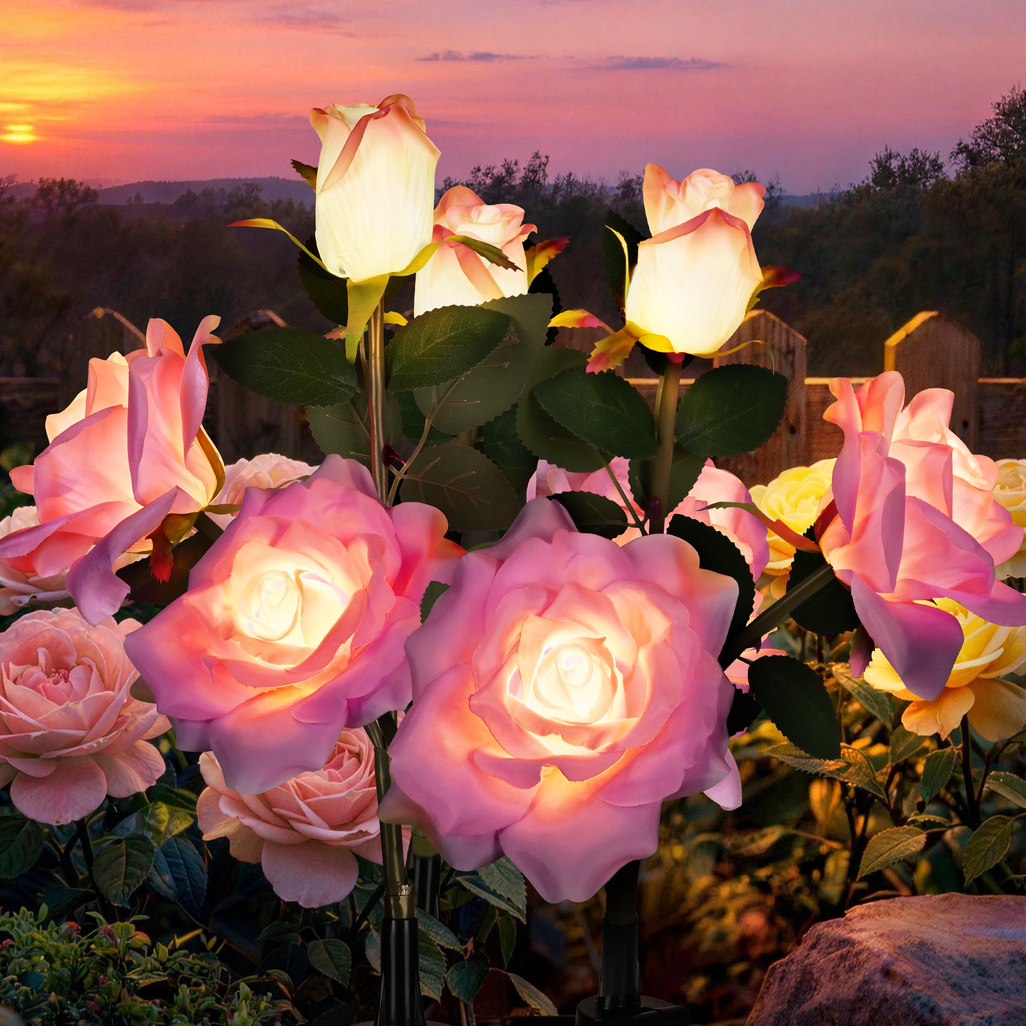 GIGALUMI Artificial Rose Solar Lights (3 Pack)