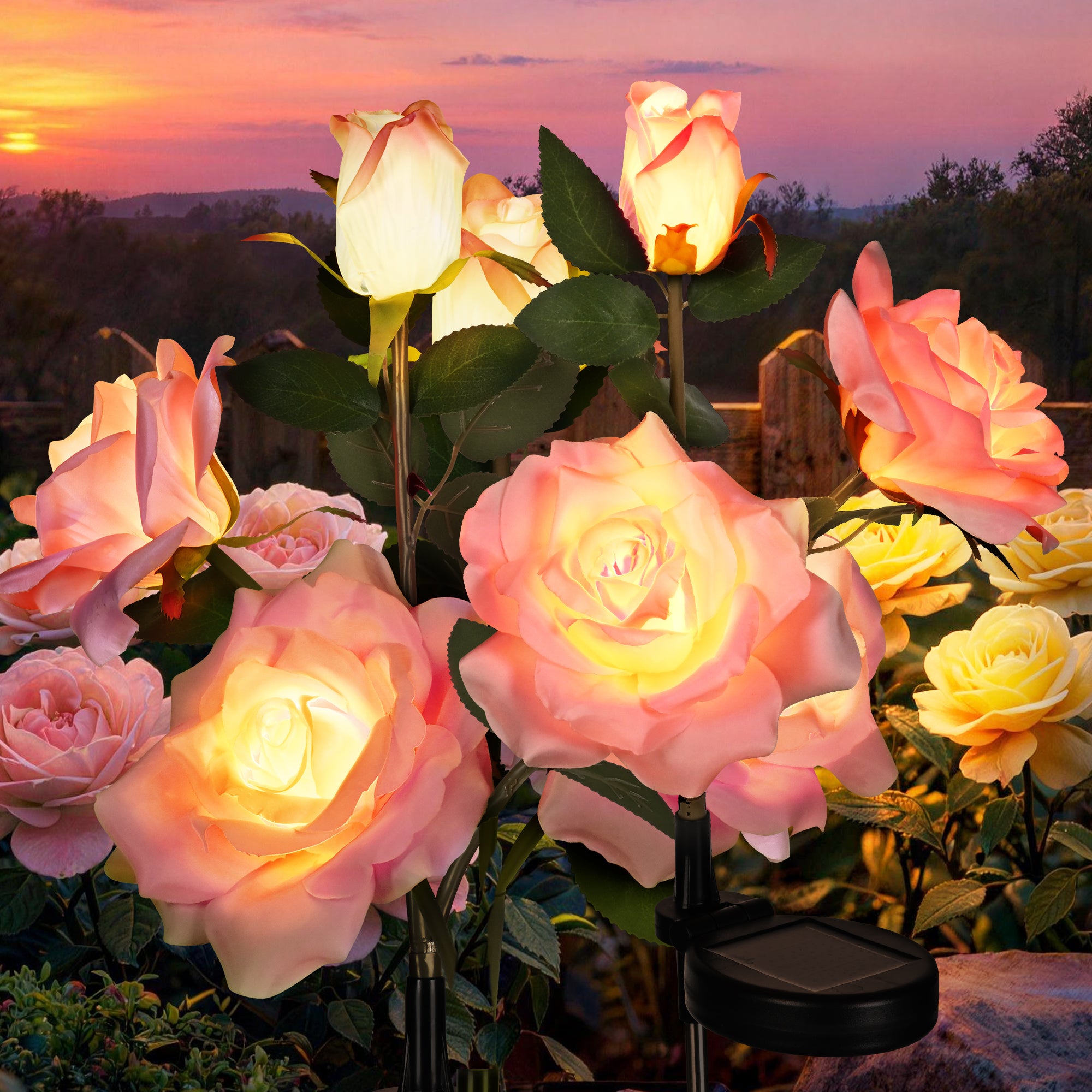 GIGALUMI Artificial Rose Solar Lights (3 Pack)