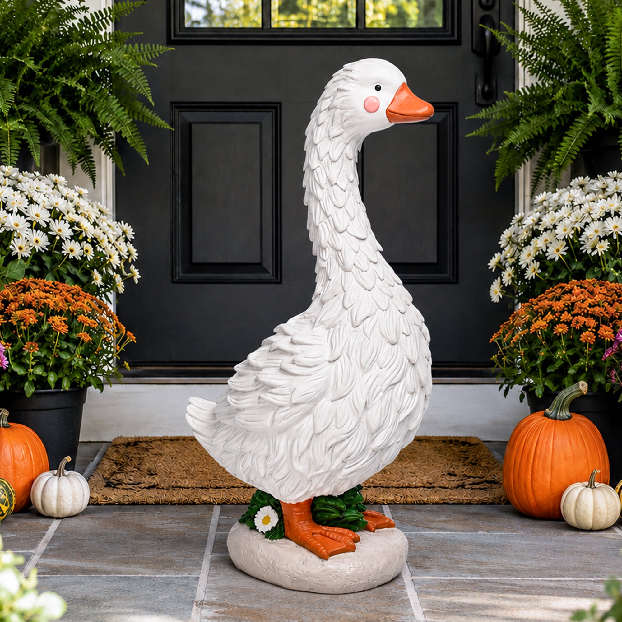 GIGALUMI Cute Porch Goose Statue 19" Resin Garden Decor Front Porch Decor