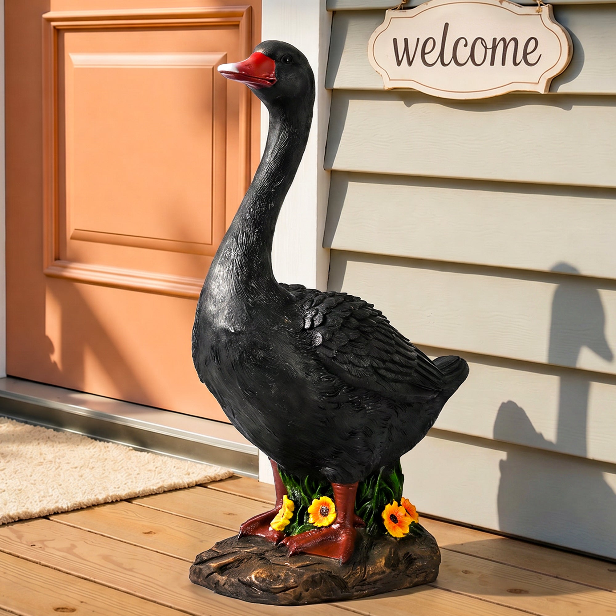 GIGALUMI 19" Large Porch Black Goose Statue, Durable Resin Garden Decor