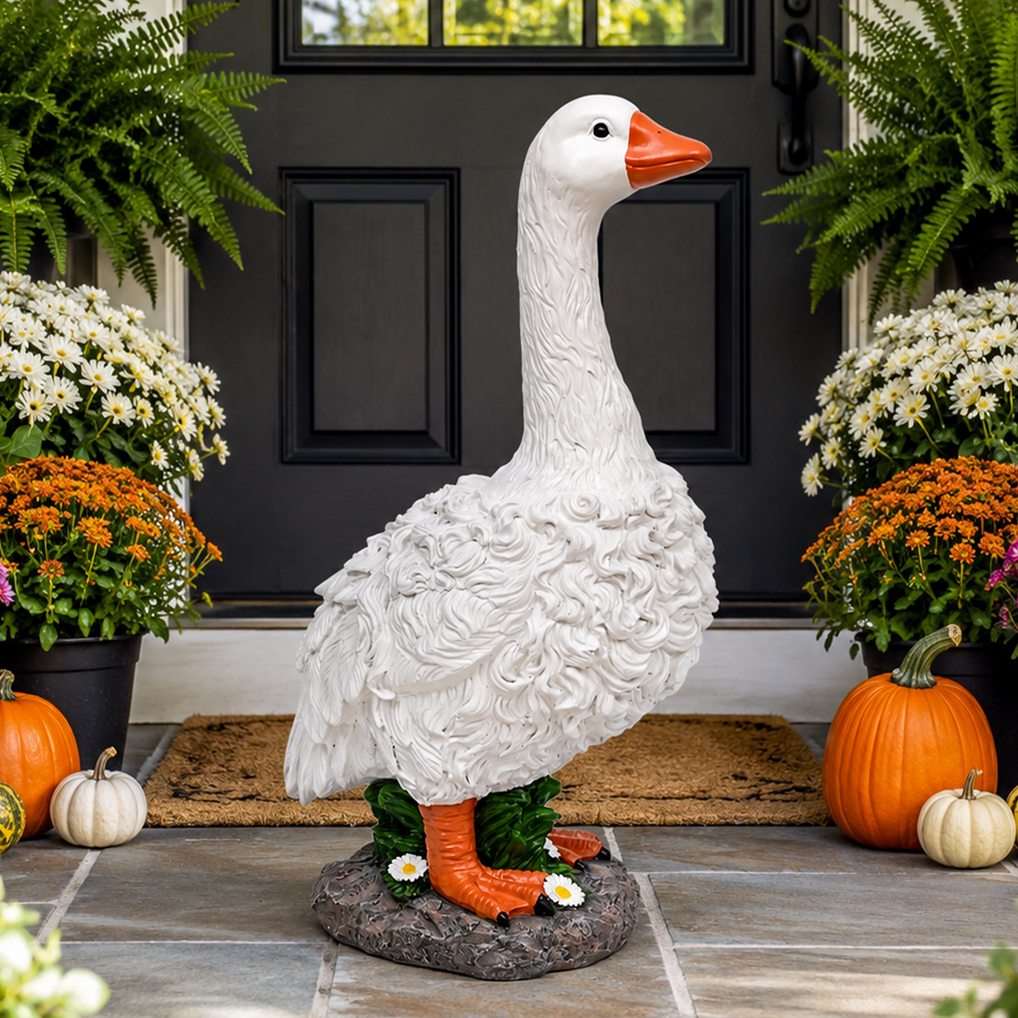 GIGALUMI 19" Curly Porch Goose Statue Front Porch Decor Resin