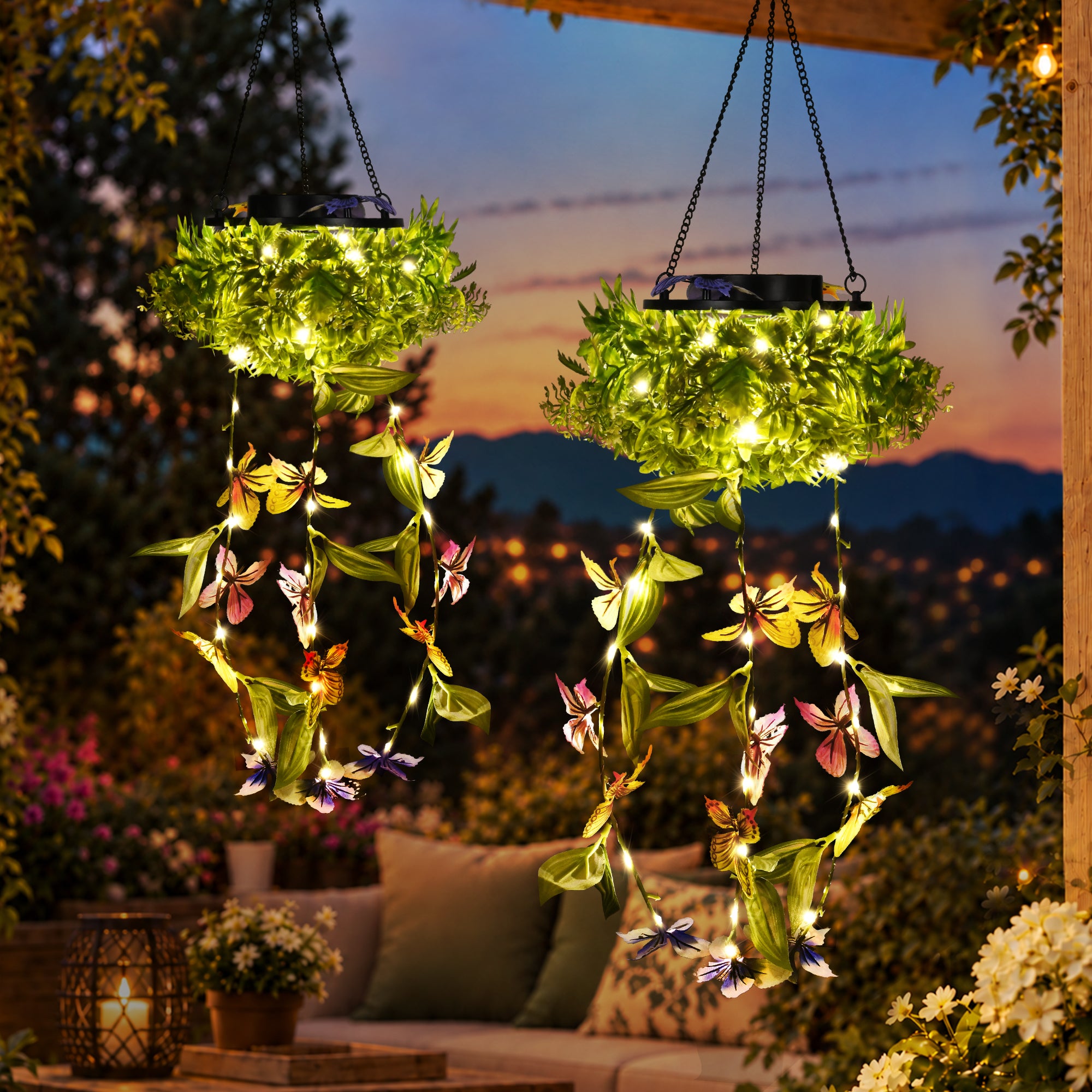 Solar Hanging Butterfly Grass Garden Decor Lanterns, Outdoor Lights 2 Pack
