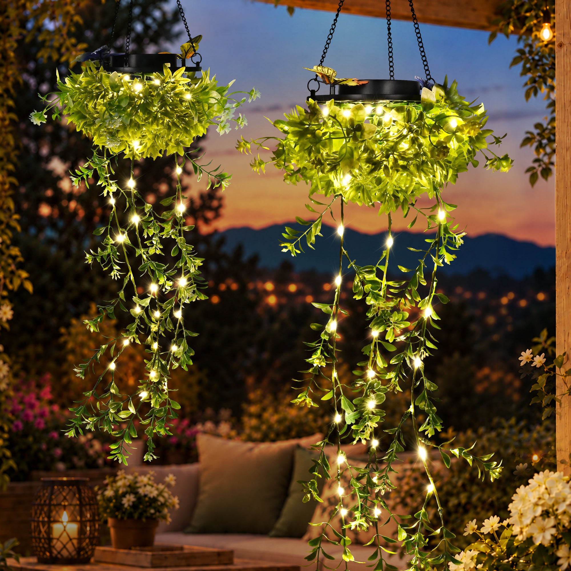 Solar Hanging Milan Grass Garden Decor Lanterns, Outdoor Lights 2 Pack