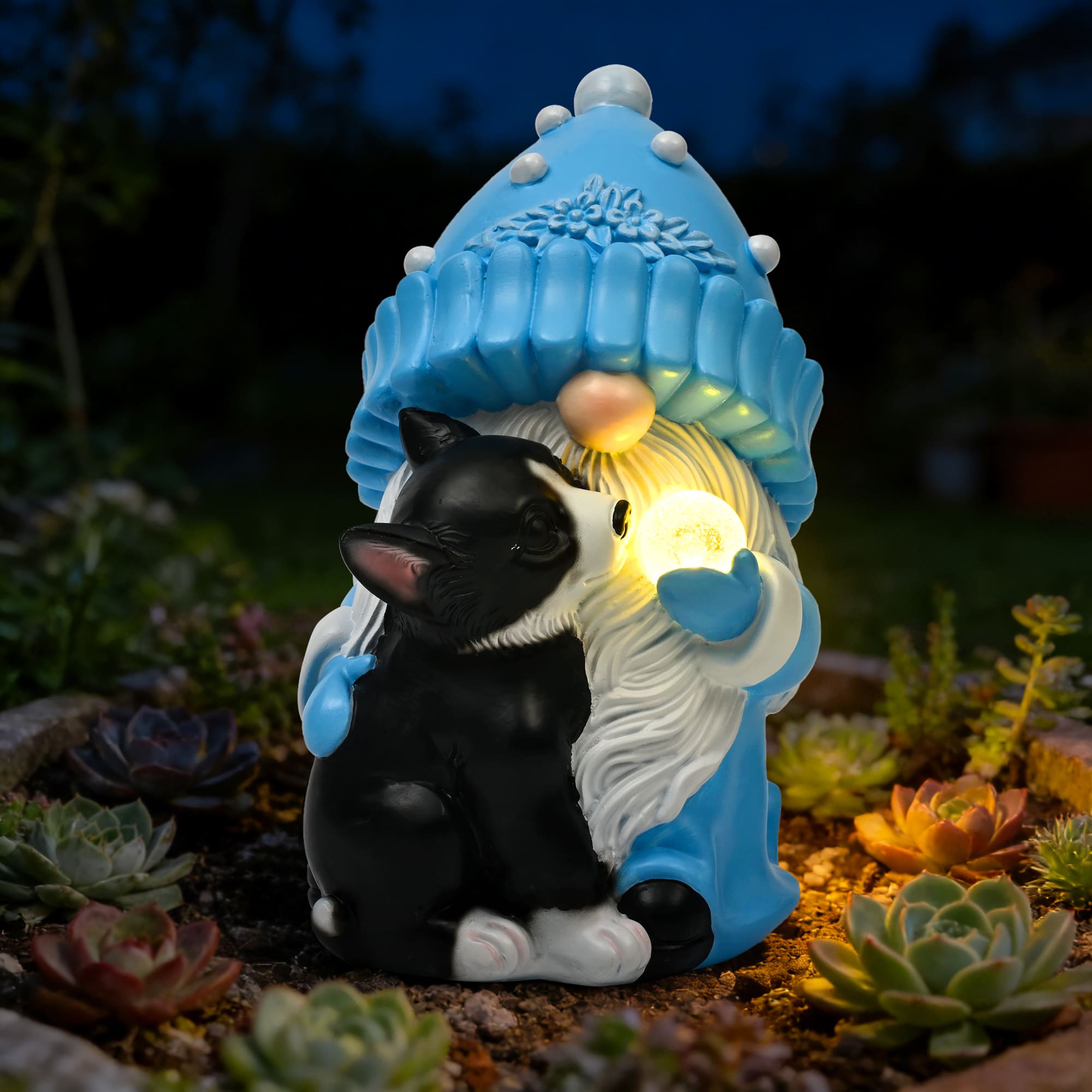GIGALUMI Solar Powered Gnomes with Dog Statues